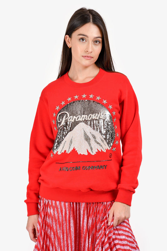 Gucci Red/Sequin Paramount Long Sleeve Sweater Size XXS
