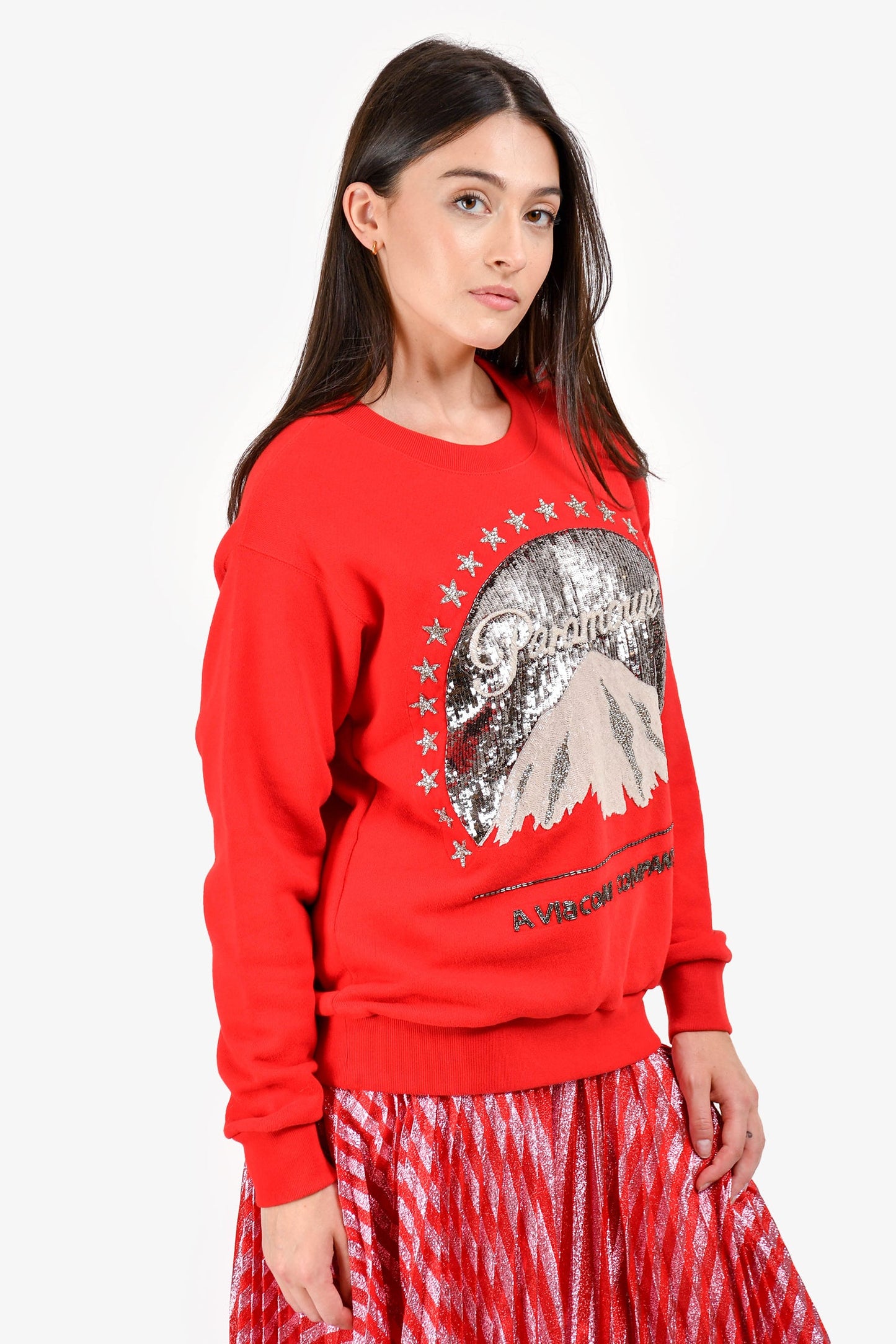Gucci Red/Sequin Paramount Long Sleeve Sweater Size XXS