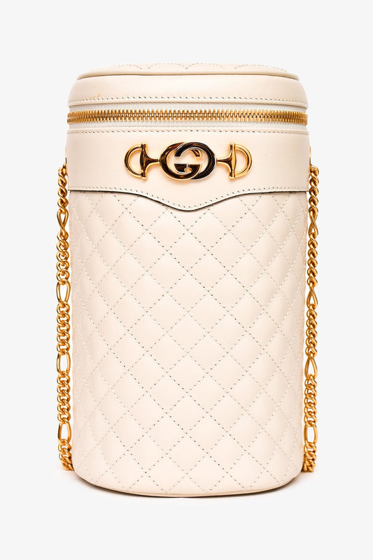 Gucci White Leather Trapuntata Zumi Crossbody Bag