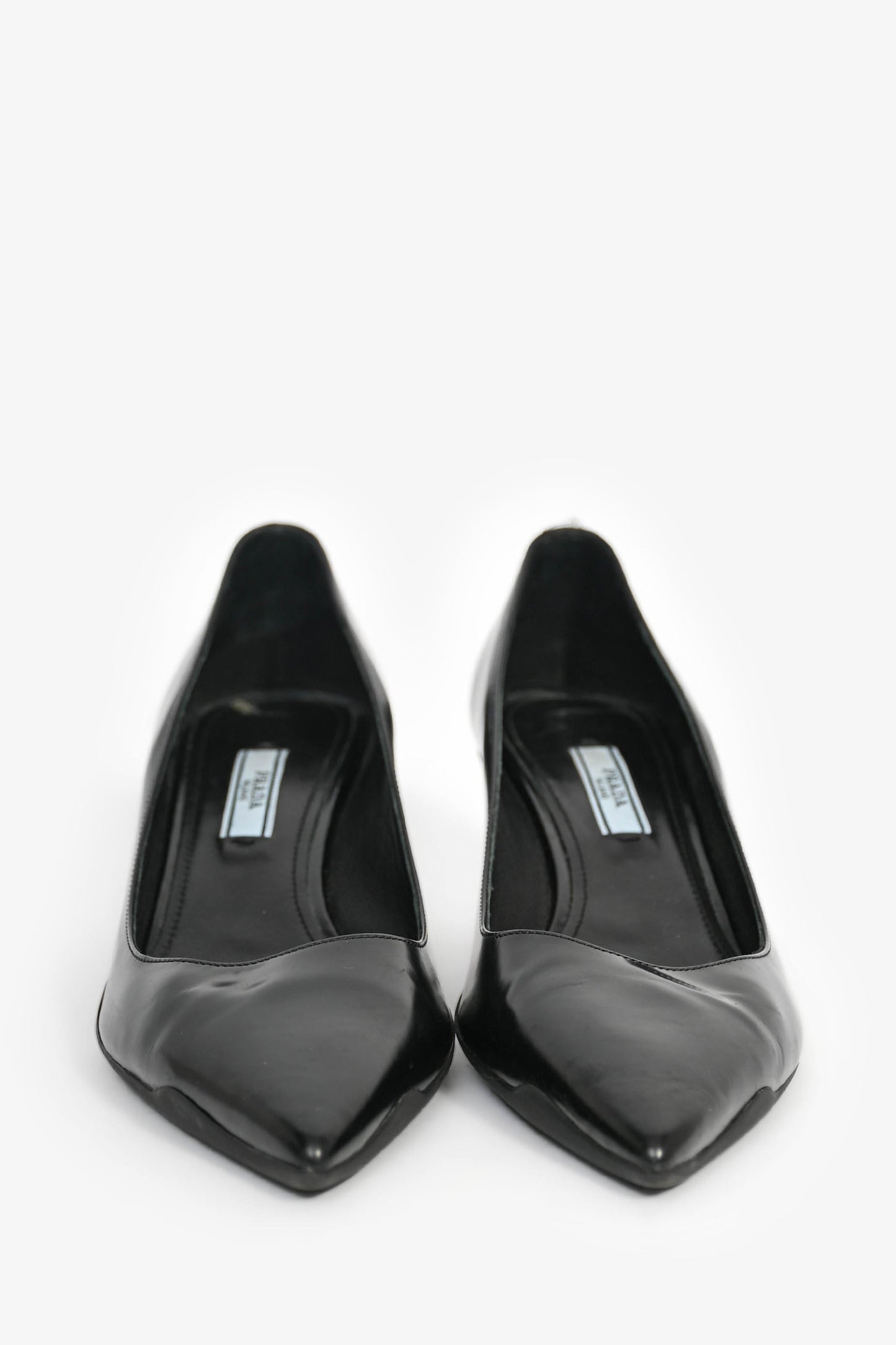 Prada Black Leather /Rubber Pointed Kitten Heels Size 37.5
