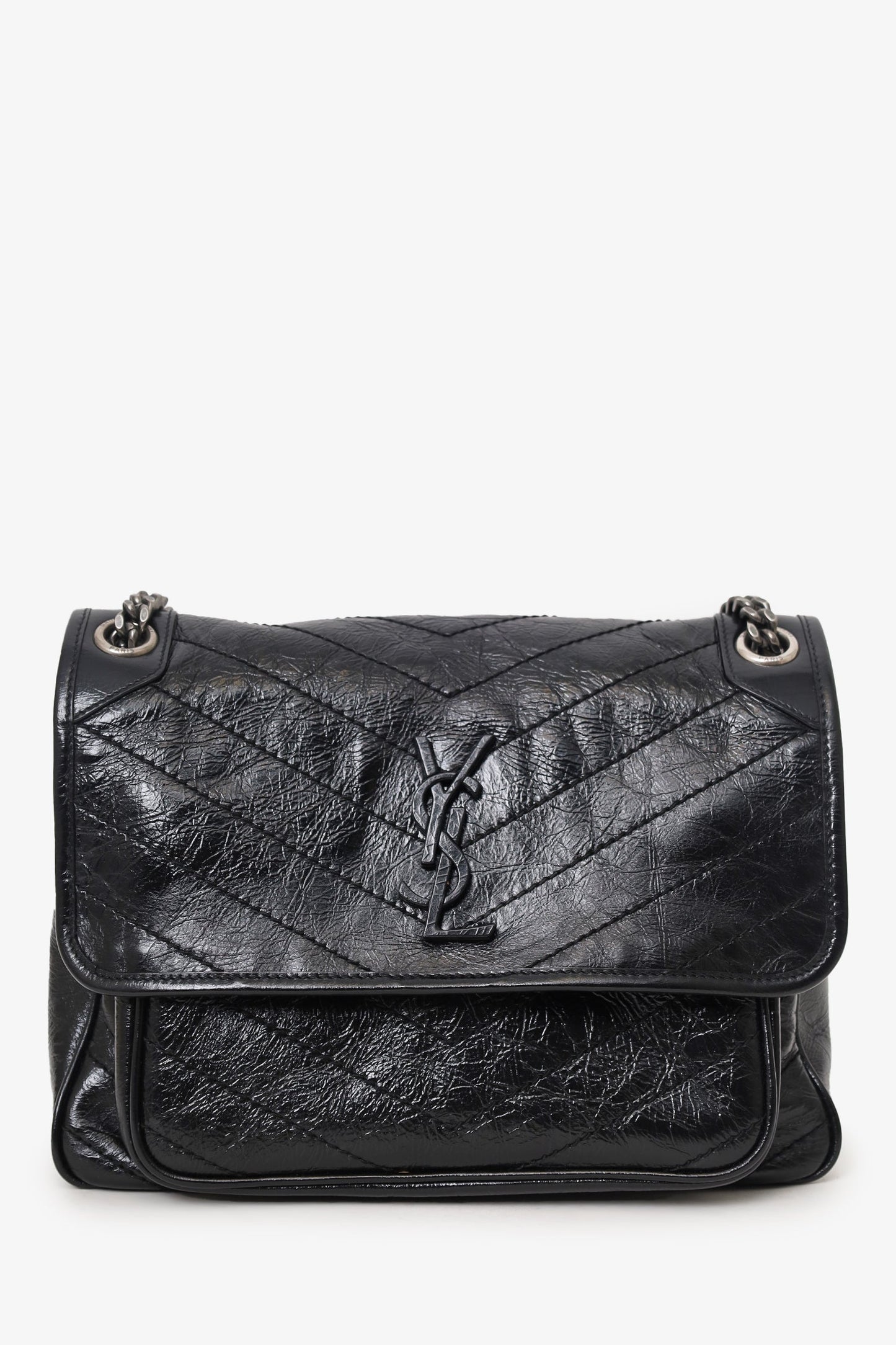 Saint Laurent Black Crinkled Leather 'Niki' Medium Crossbody Bag