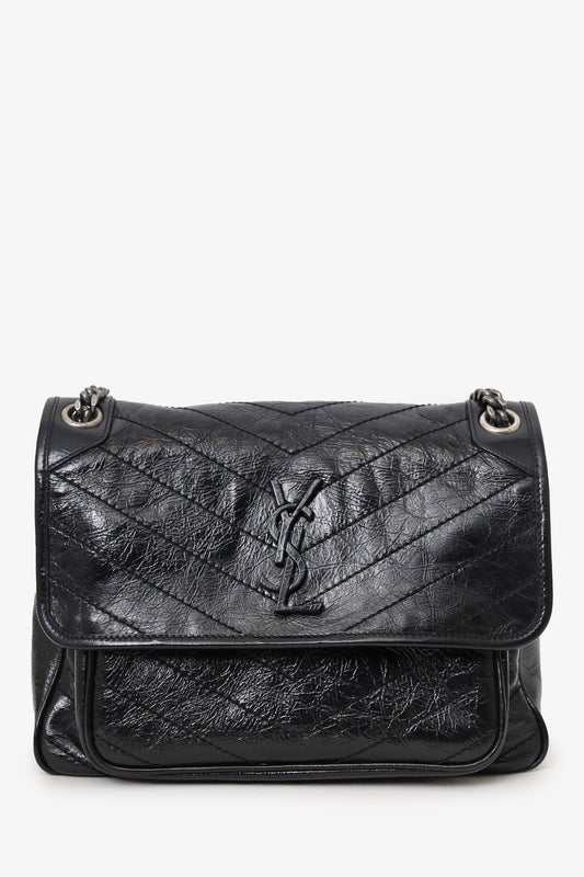 Saint Laurent Black Crinkled Leather 'Niki' Medium Crossbody Bag