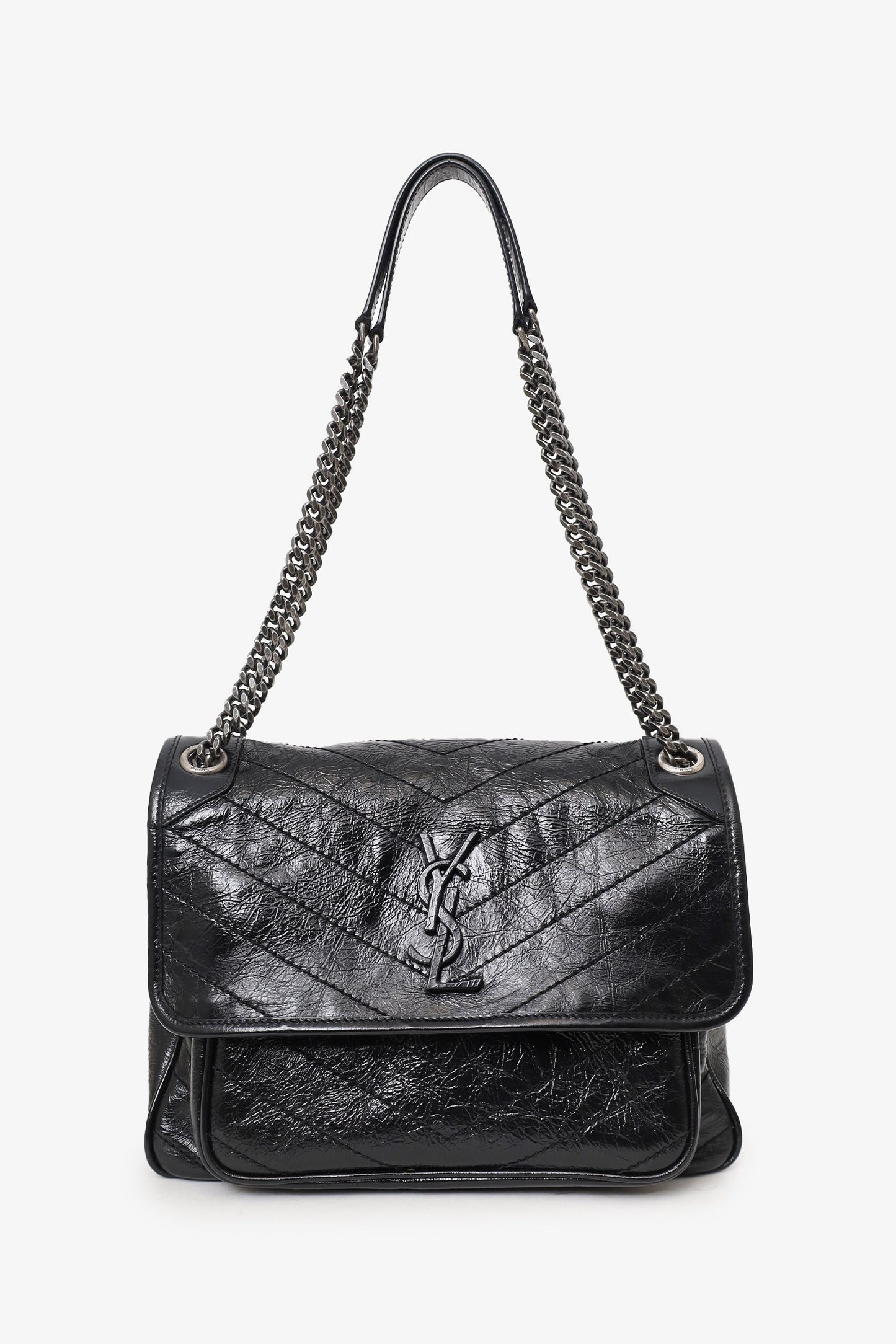 Saint Laurent Black Crinkled Leather 'Niki' Medium Crossbody Bag
