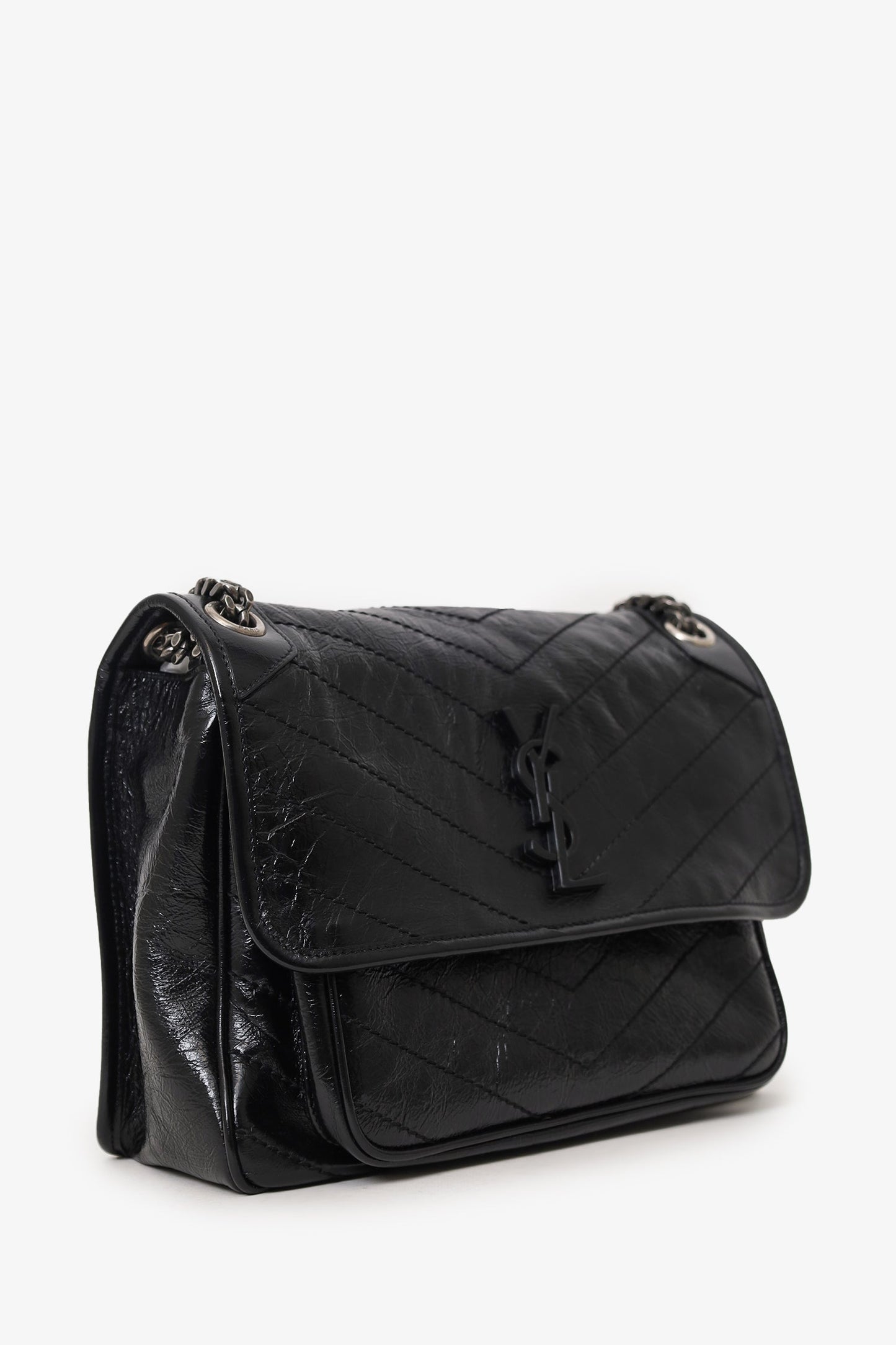 Saint Laurent Black Crinkled Leather 'Niki' Medium Crossbody Bag