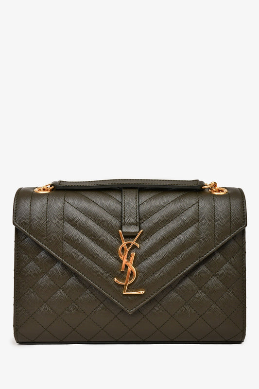 Saint Laurent 2018 Green Leather Medium Envelope Crossbody Bag