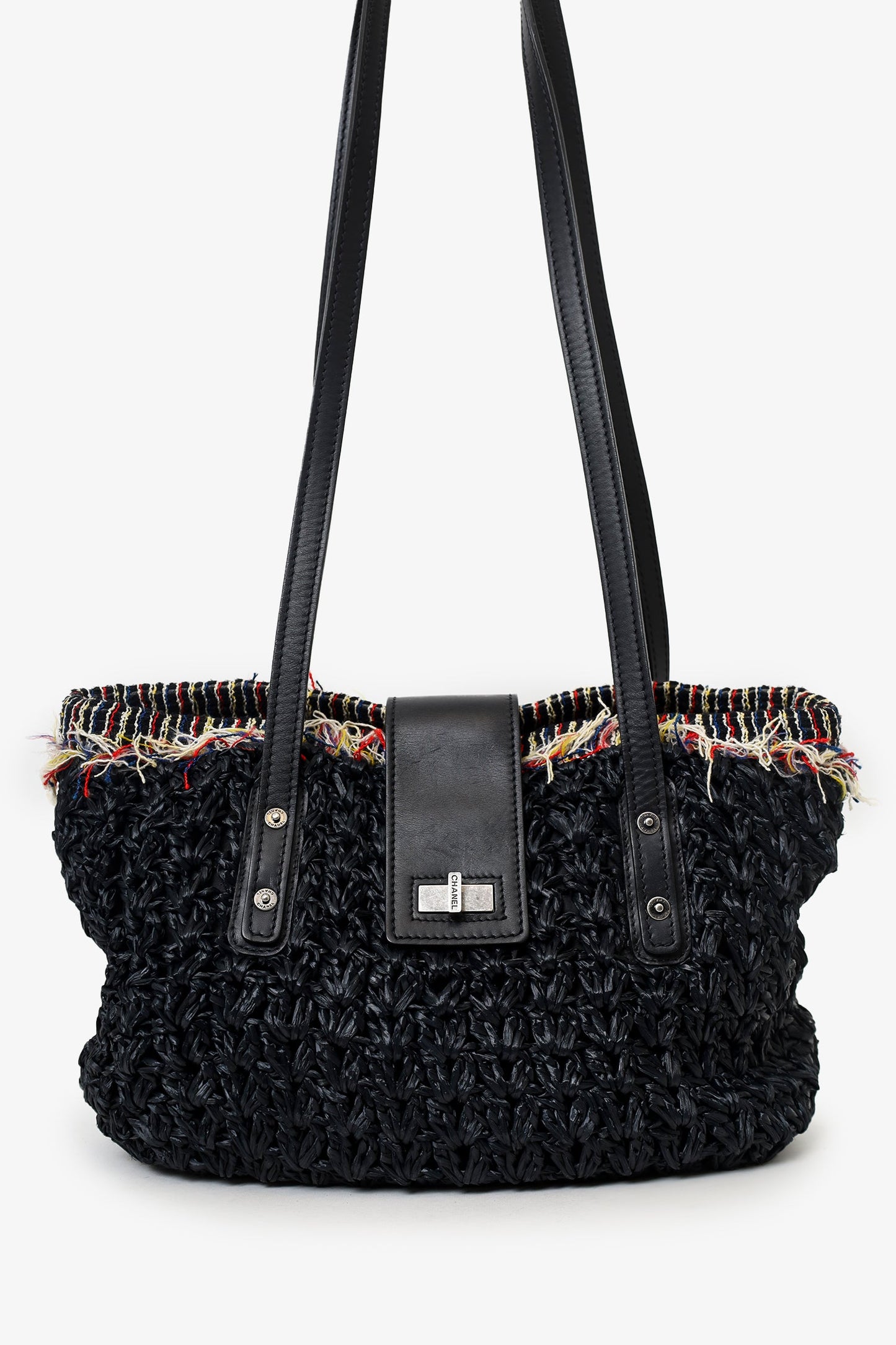 Chanel™ 2010-11 Black Straw Tweed 255 Tote Bag