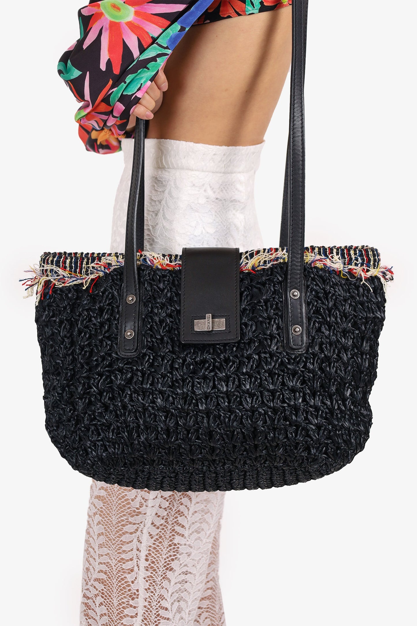 Chanel™ 2010-11 Black Straw Tweed 255 Tote Bag