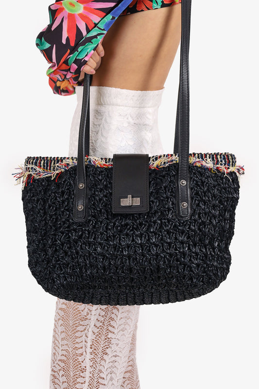 Chanel™ 2010-11 Black Straw Tweed 255 Tote Bag