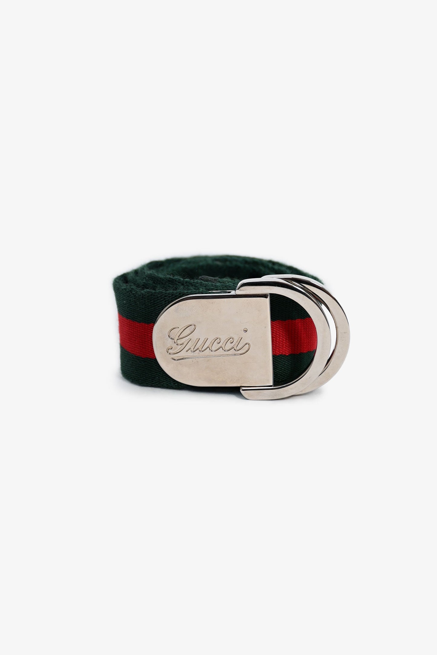 Gucci Web Canvas Silver Buckle Belt Size 90