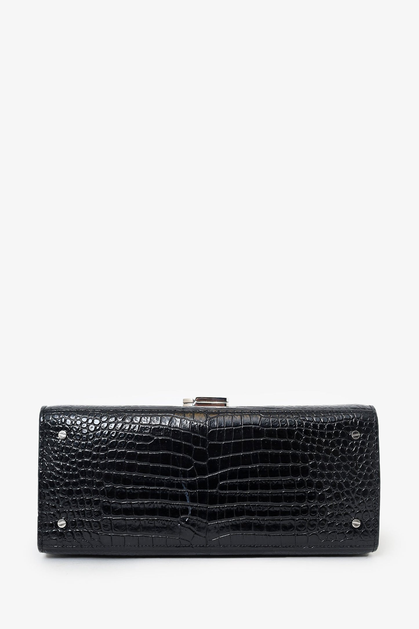 Saint Laurent 2019 Black Croc Embossed Medium Cassandre Top Handle with Strap