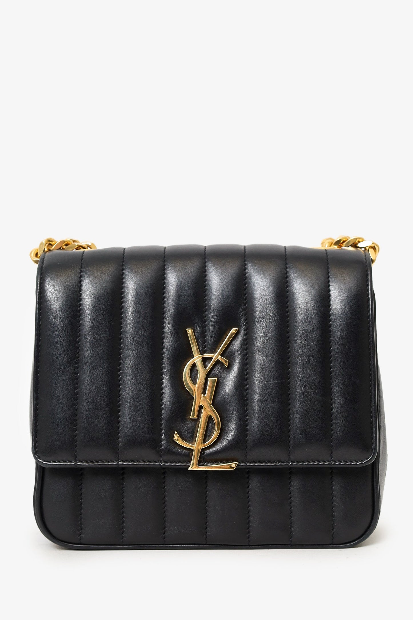 Saint Laurent Black Leather Medium Vicky Matelasse Shoulder Bag