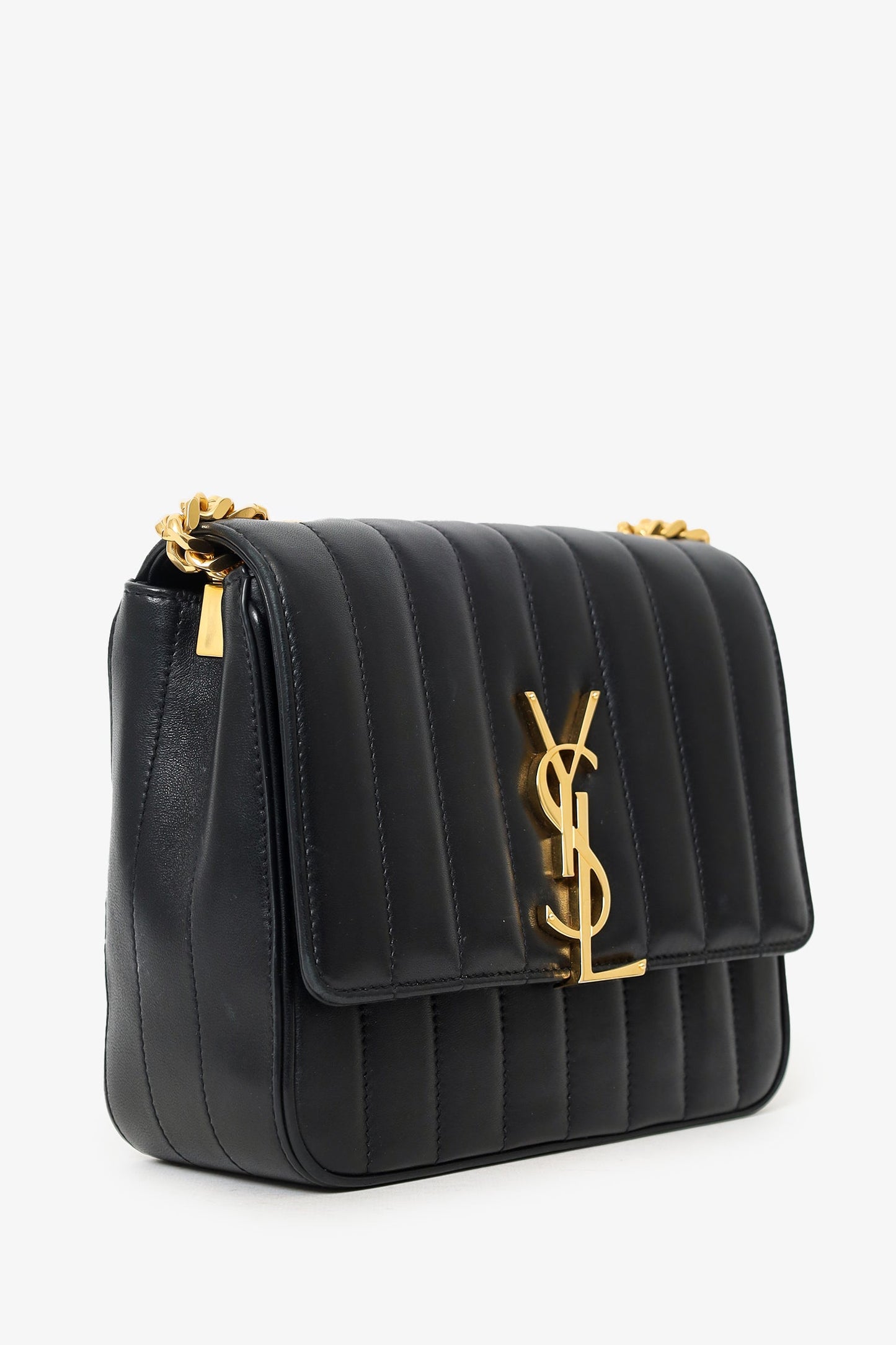 Saint Laurent Black Leather Medium Vicky Matelasse Shoulder Bag