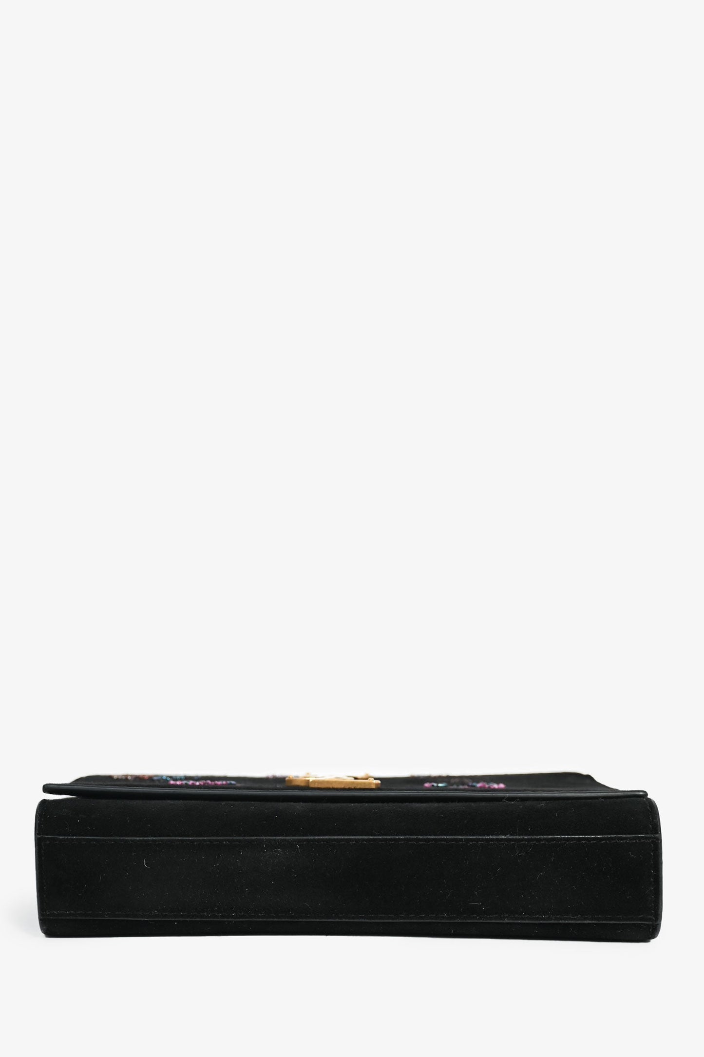 Saint Laurent 2018 Black Suede Glitter Heart Fireworks Print Kate Bag