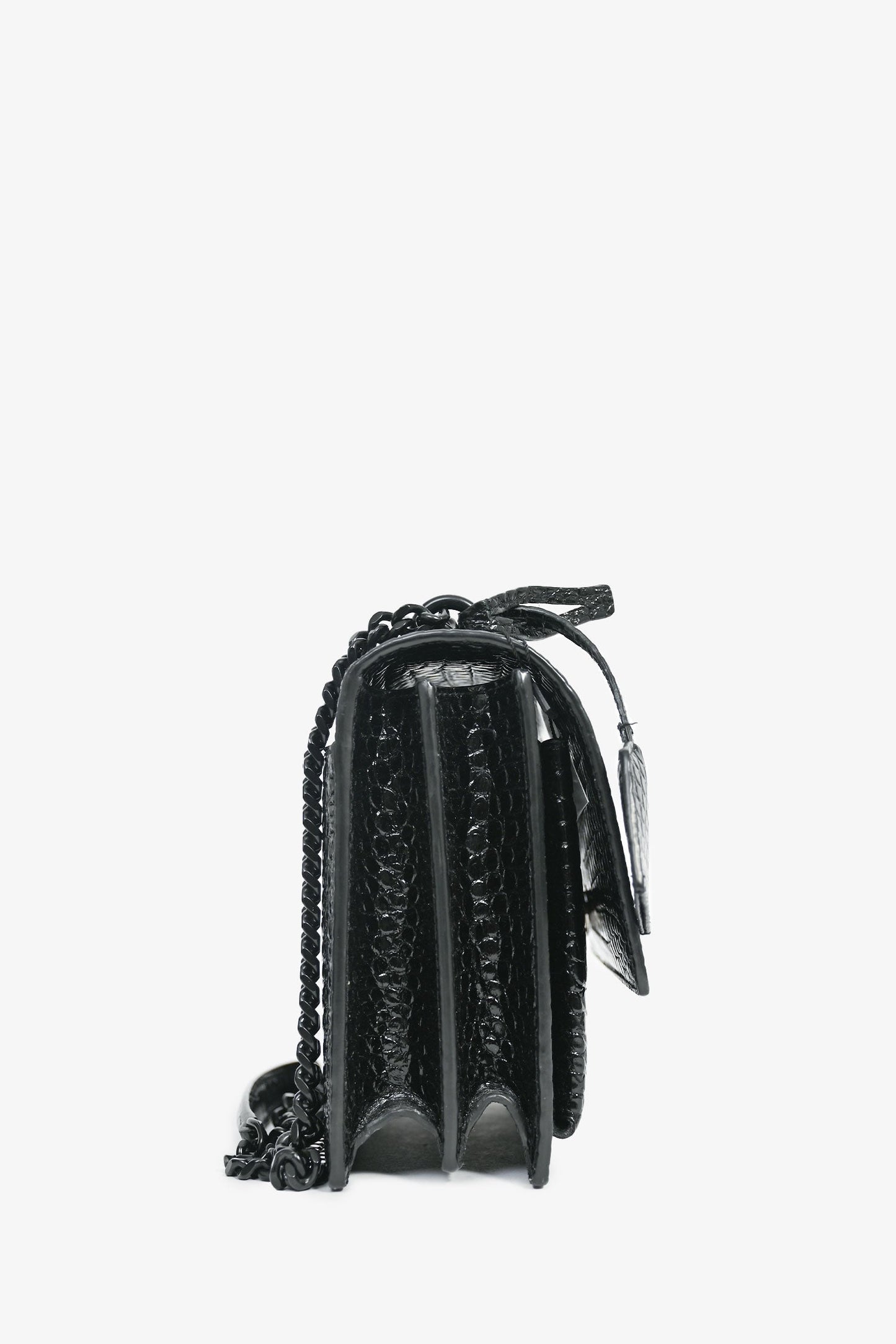 Saint Laurent Black Croc Embossed Sunset Medium Chain Shoulder Bag