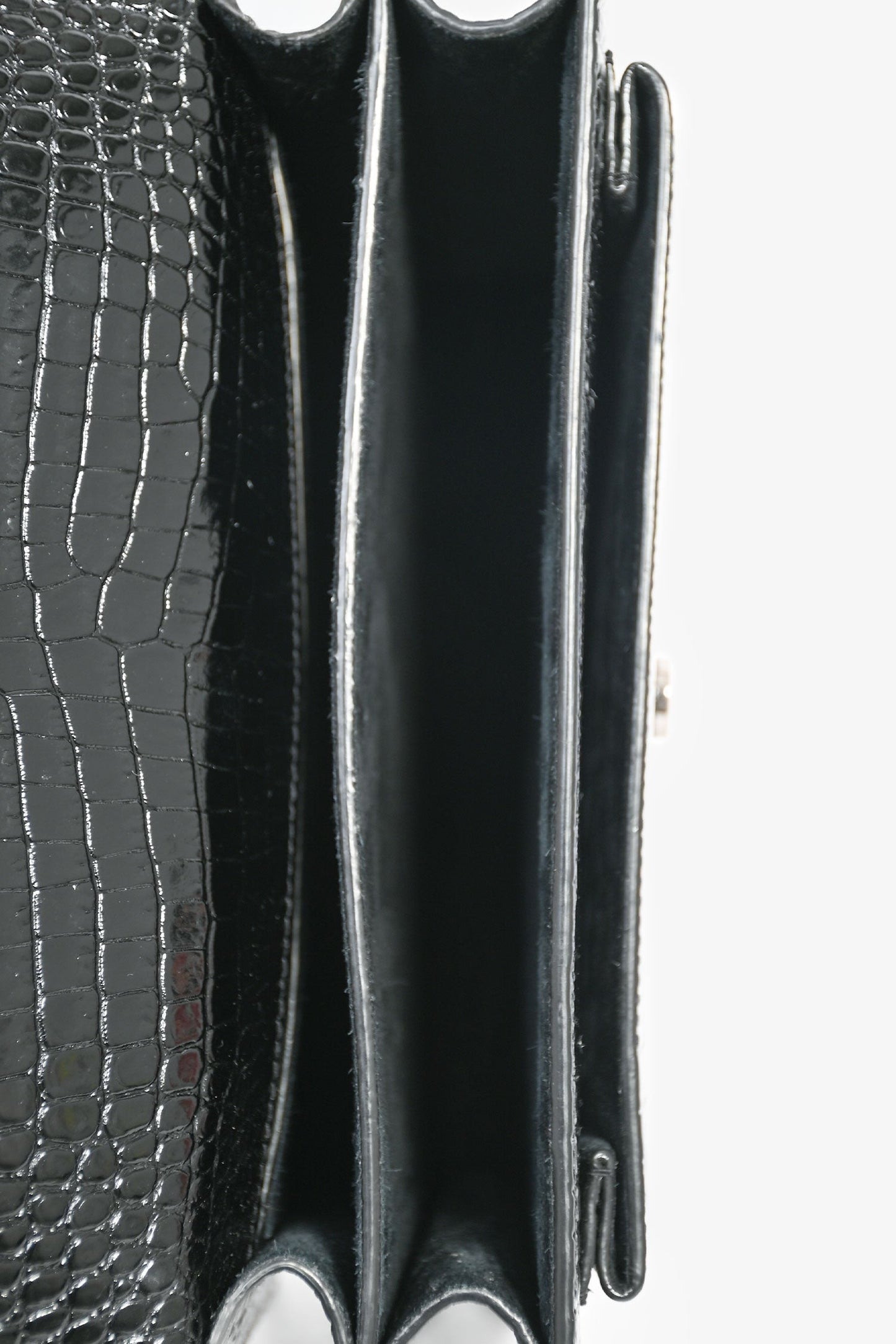 Saint Laurent Black Croc Embossed Sunset Medium Chain Shoulder Bag