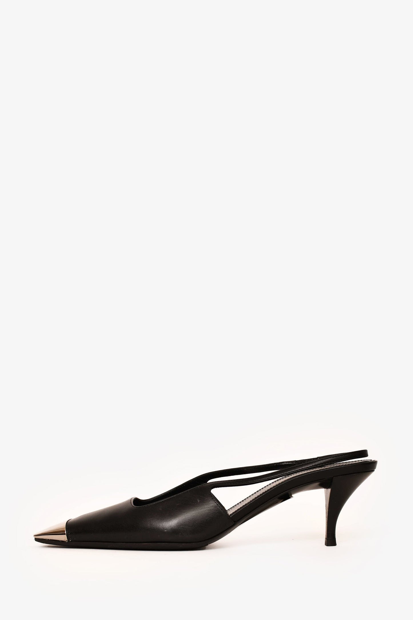 Saint Laurent Black Leather Metal Cap Toe Blade 60 Slingbacks Size 36.5
