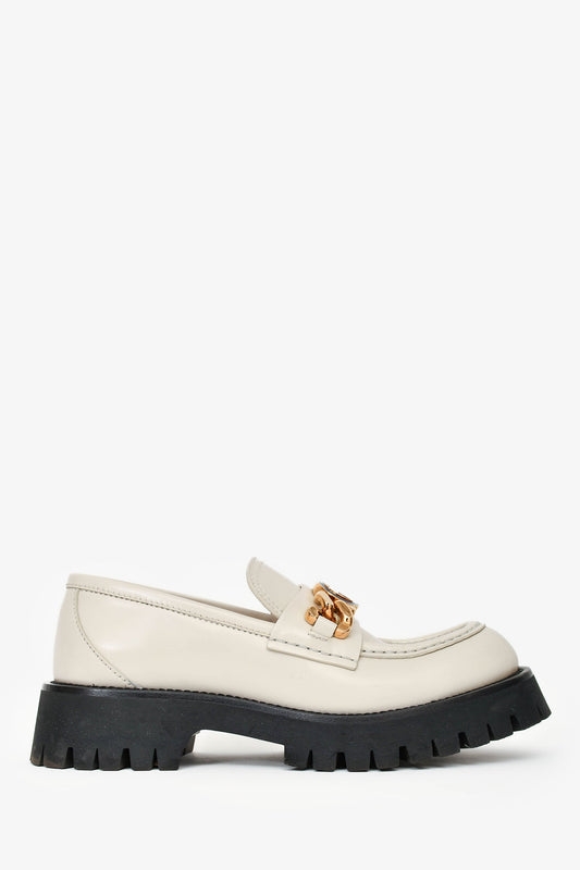 Gucci White Leather GG Chain Embellished Platform Loafers Size 38.5