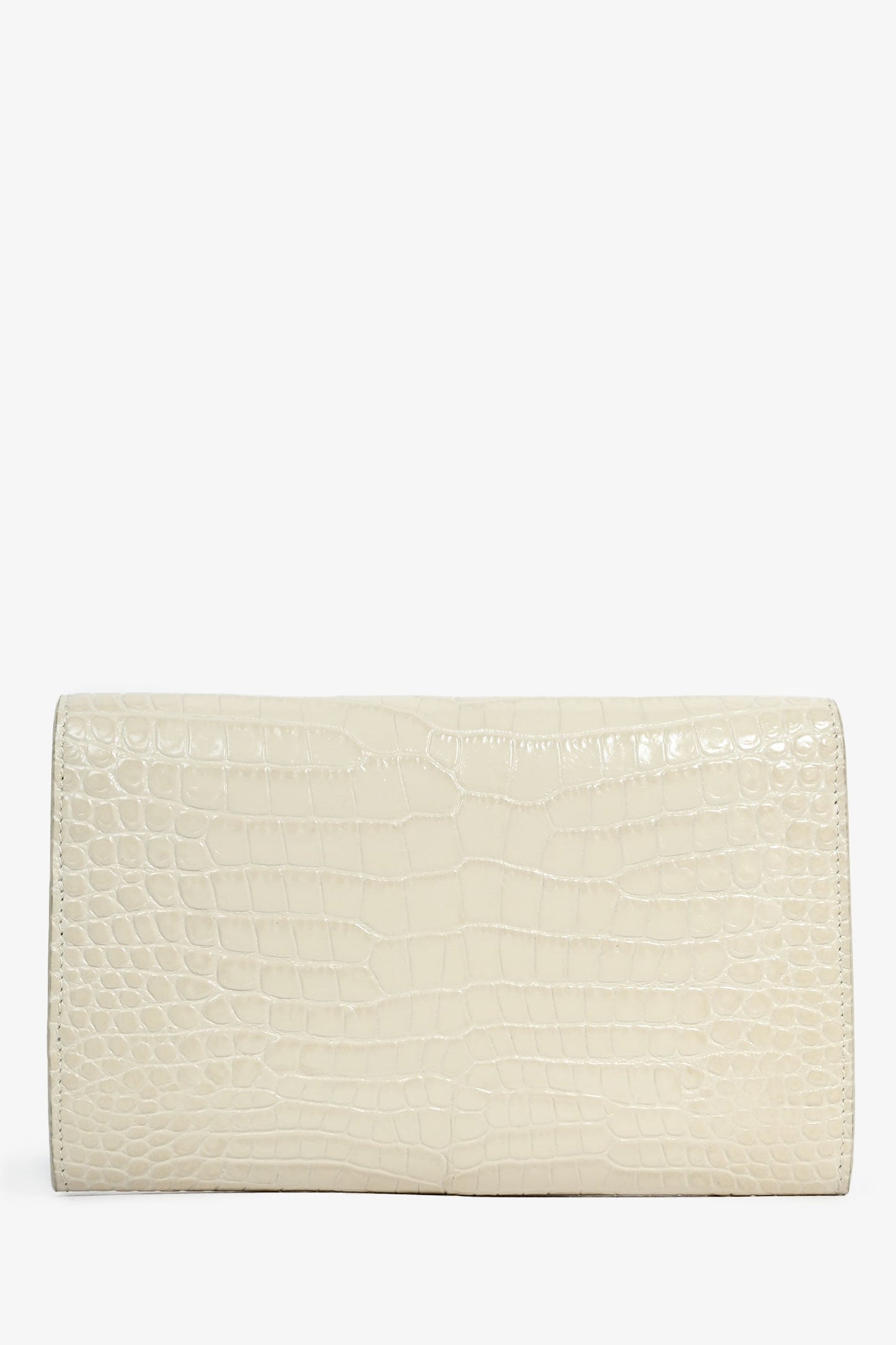 Saint Laurent 2020 Cream Croc Embossed Envelope Wallet On Chain with Card Holder