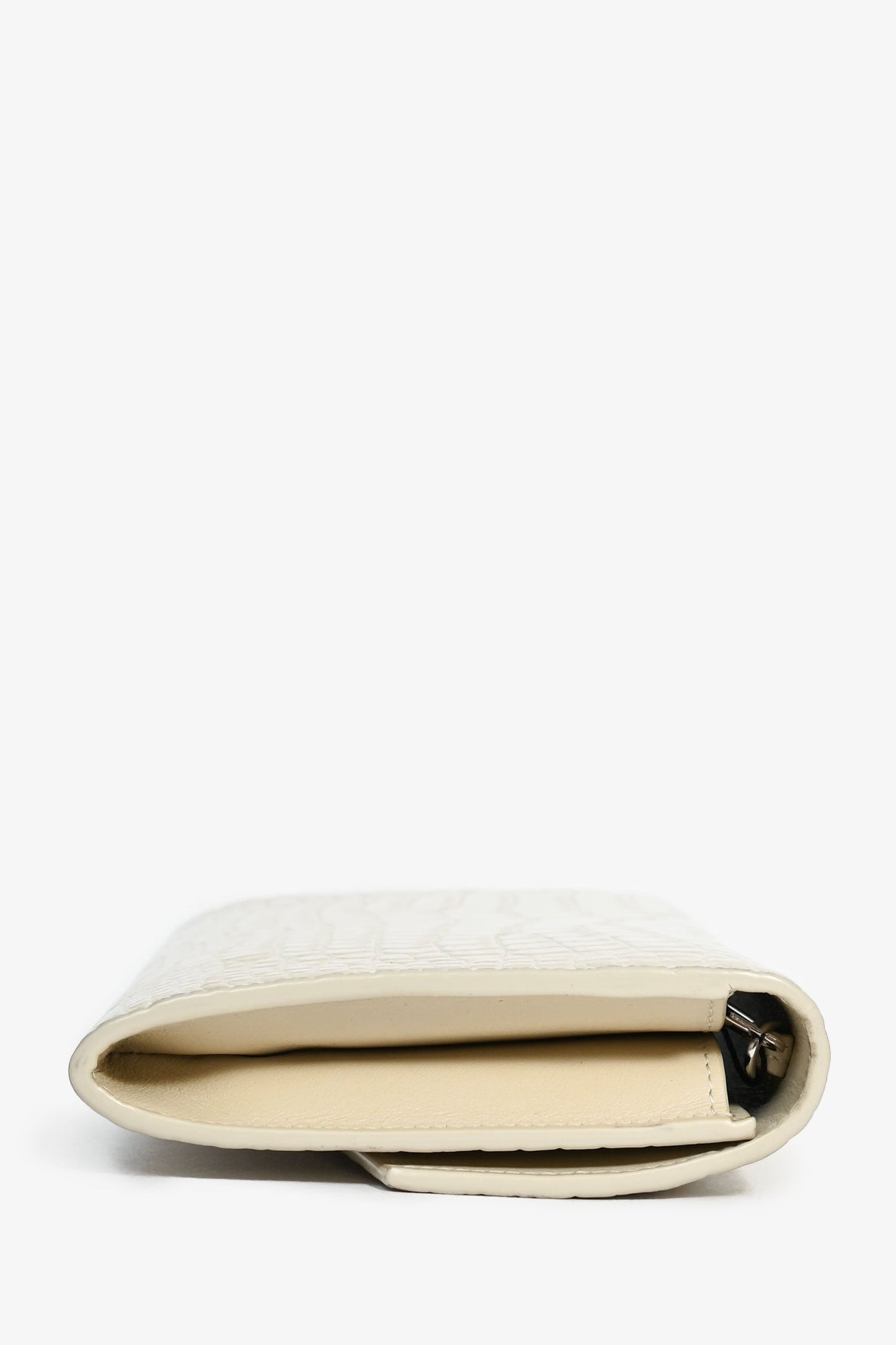 Saint Laurent 2020 Cream Croc Embossed Envelope Wallet On Chain with Card Holder