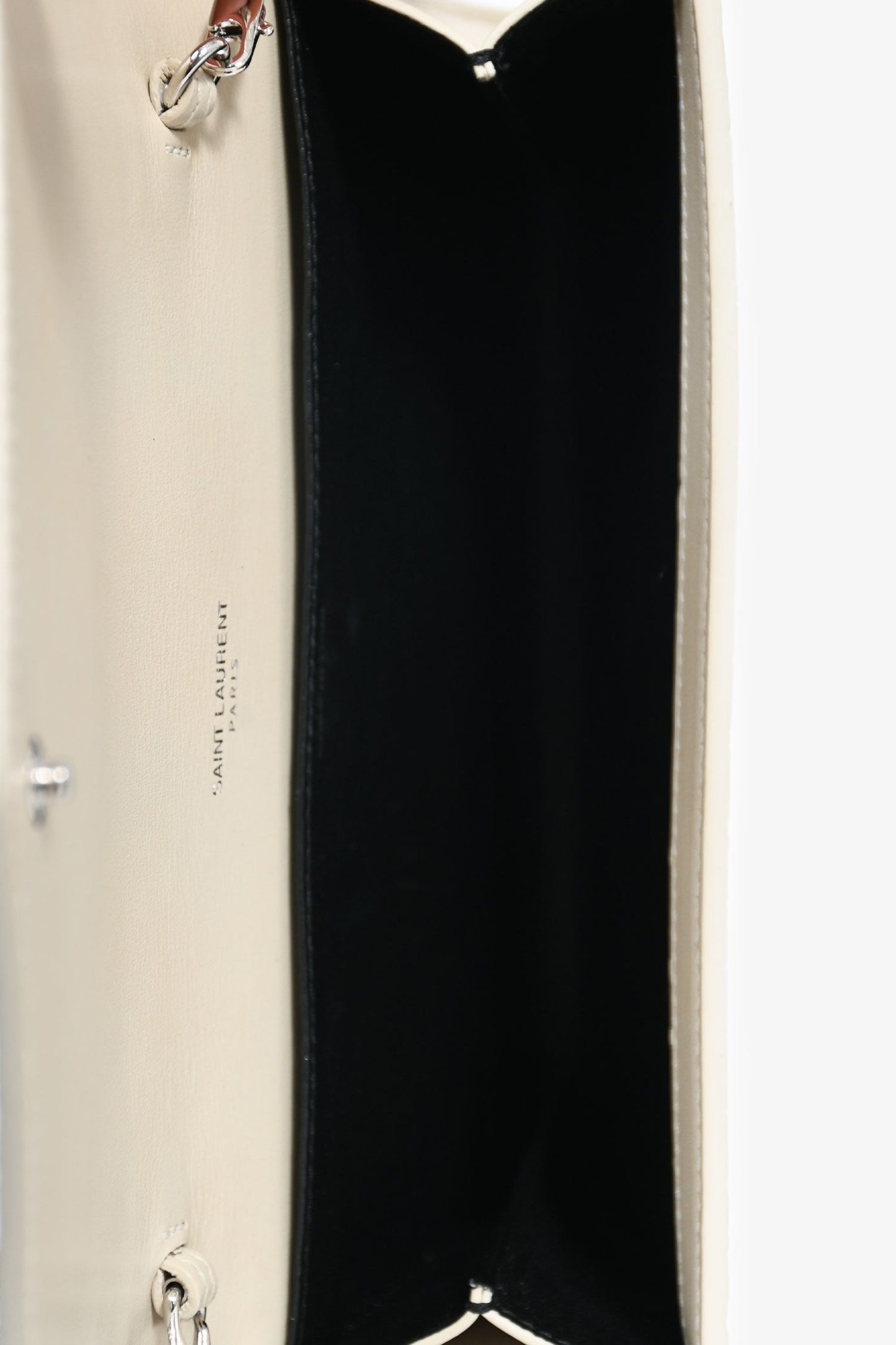 Saint Laurent 2020 Cream Croc Embossed Envelope Wallet On Chain with Card Holder