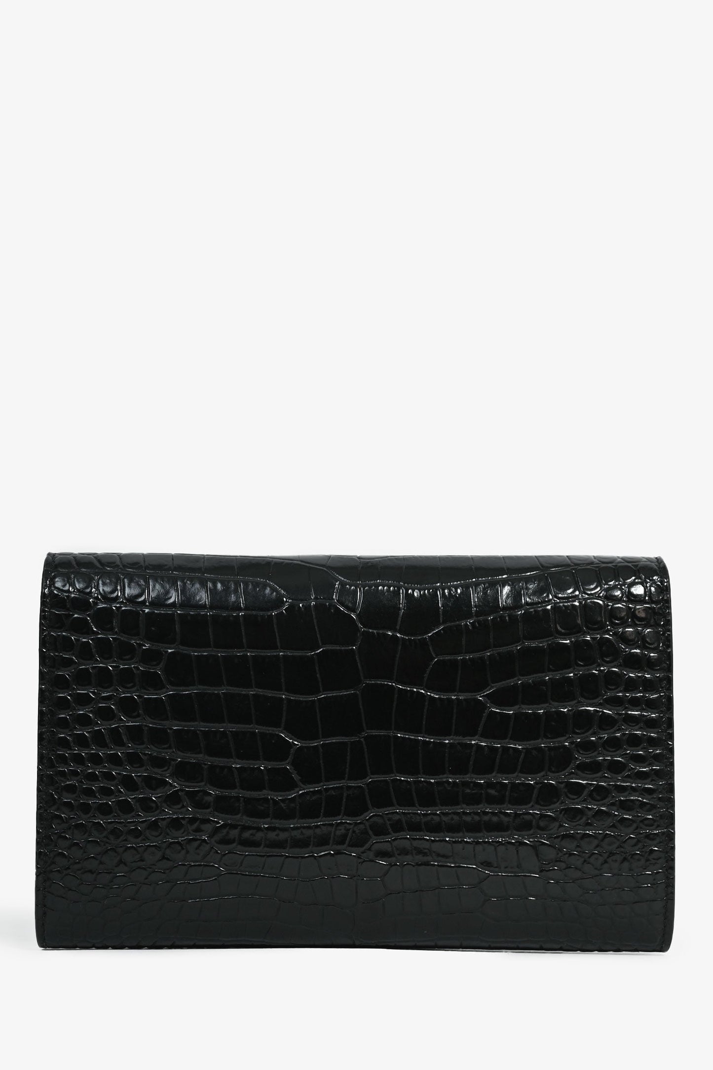 Saint Laurent 2020 Black Croc Embossed Envelope Wallet On Chain with Card Holder