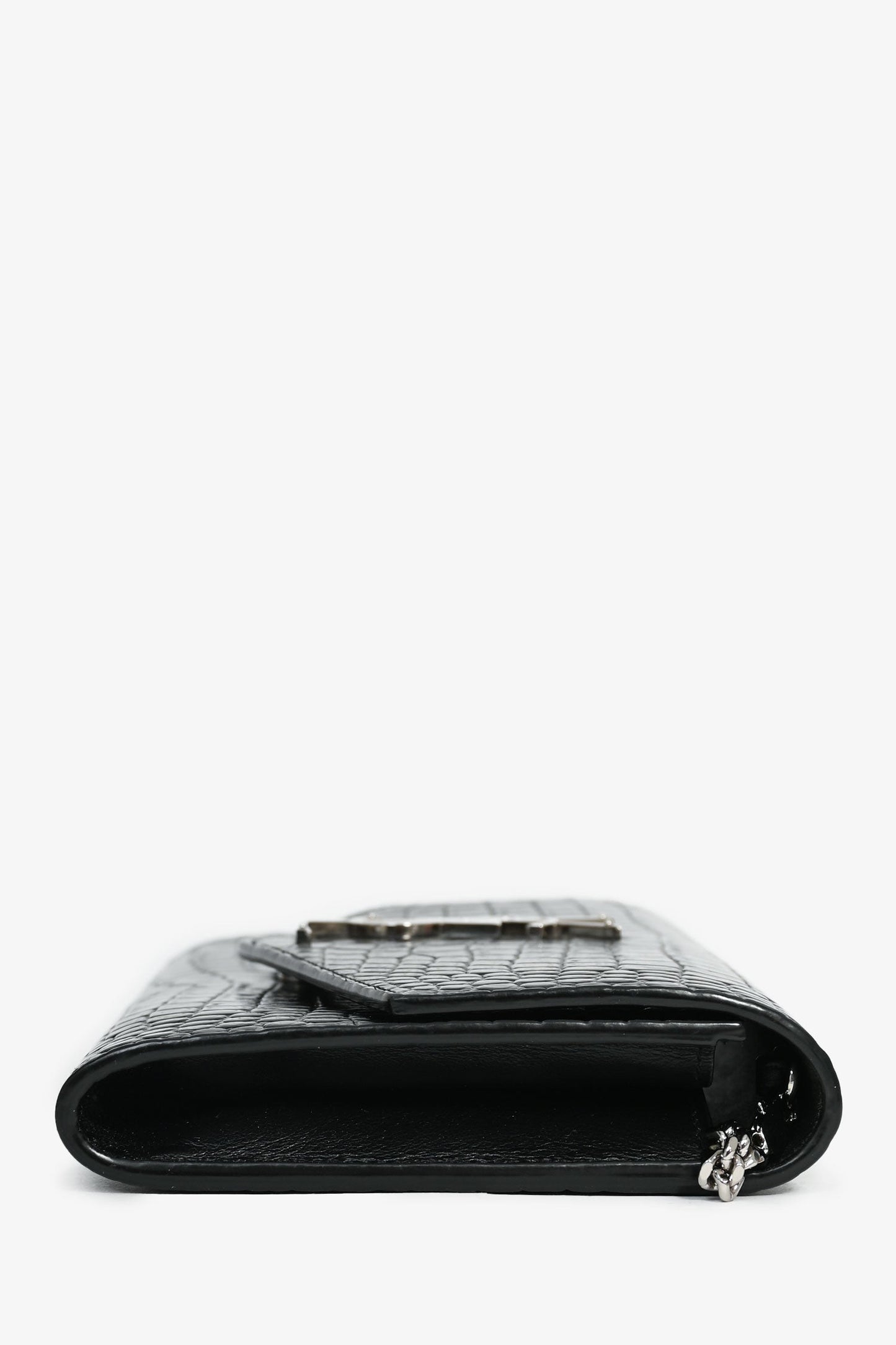 Saint Laurent 2020 Black Croc Embossed Envelope Wallet On Chain with Card Holder