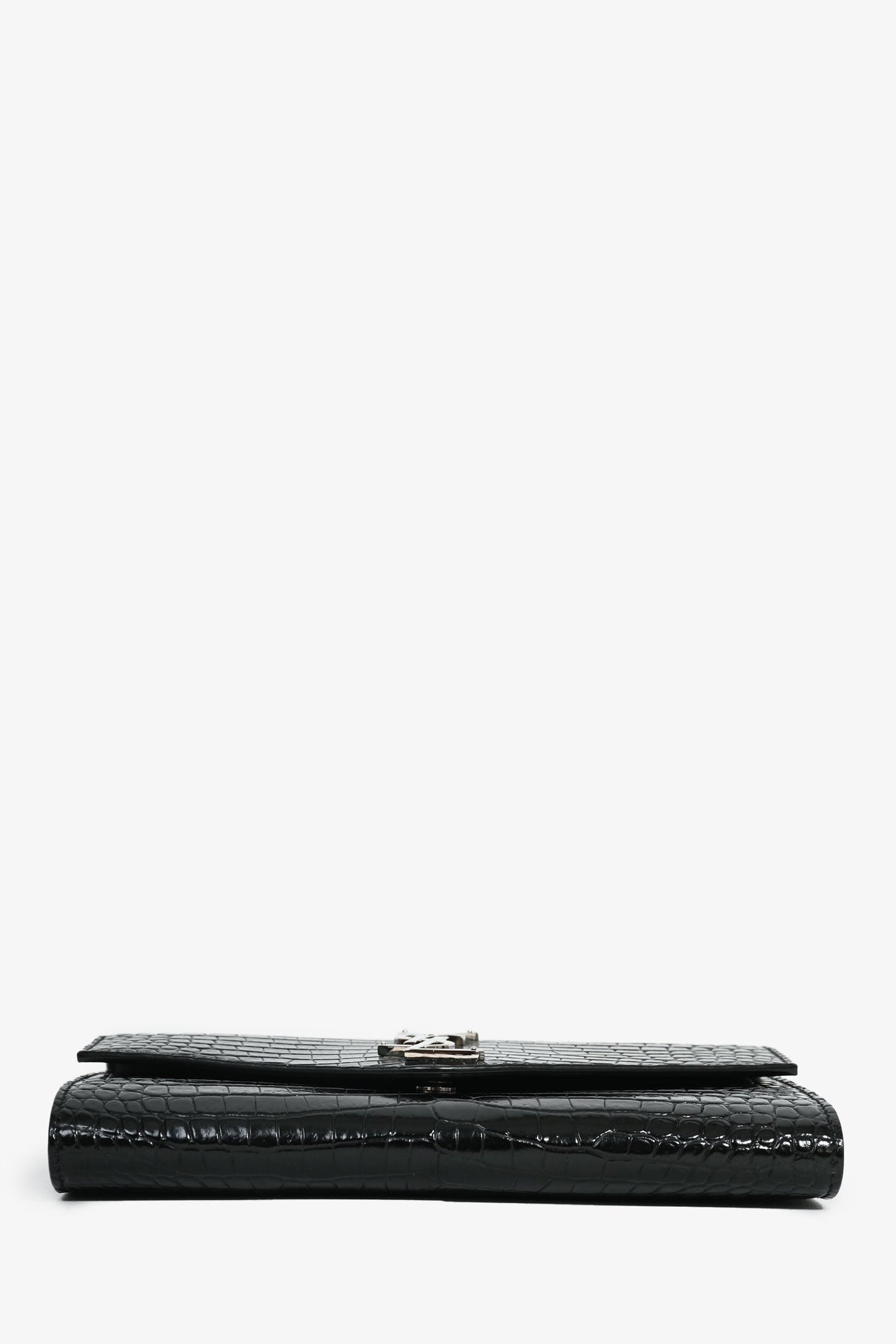 Saint Laurent 2020 Black Croc Embossed Envelope Wallet On Chain with Card Holder