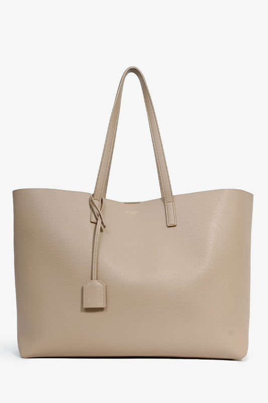 Saint Laurent Beige Leather Shopping E/W Tote with Pouch