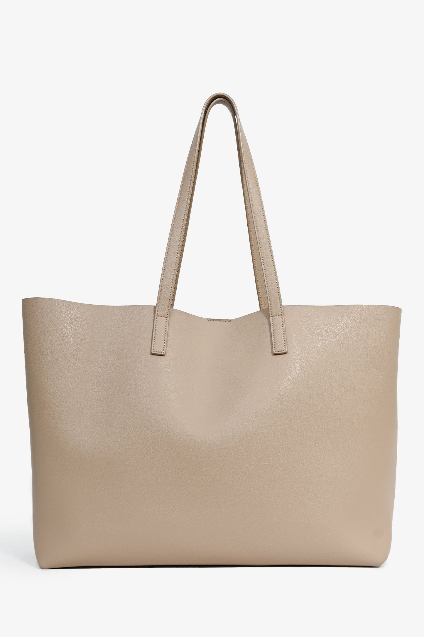 Saint Laurent Beige Leather Shopping E/W Tote with Pouch