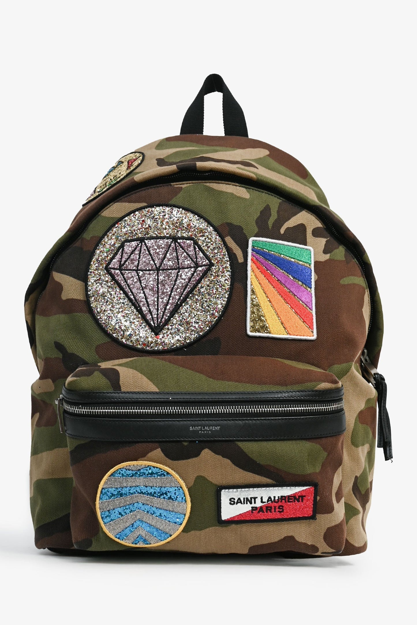 Saint Laurent Camouflage Cotton Sparkle Multi Patch Backpack