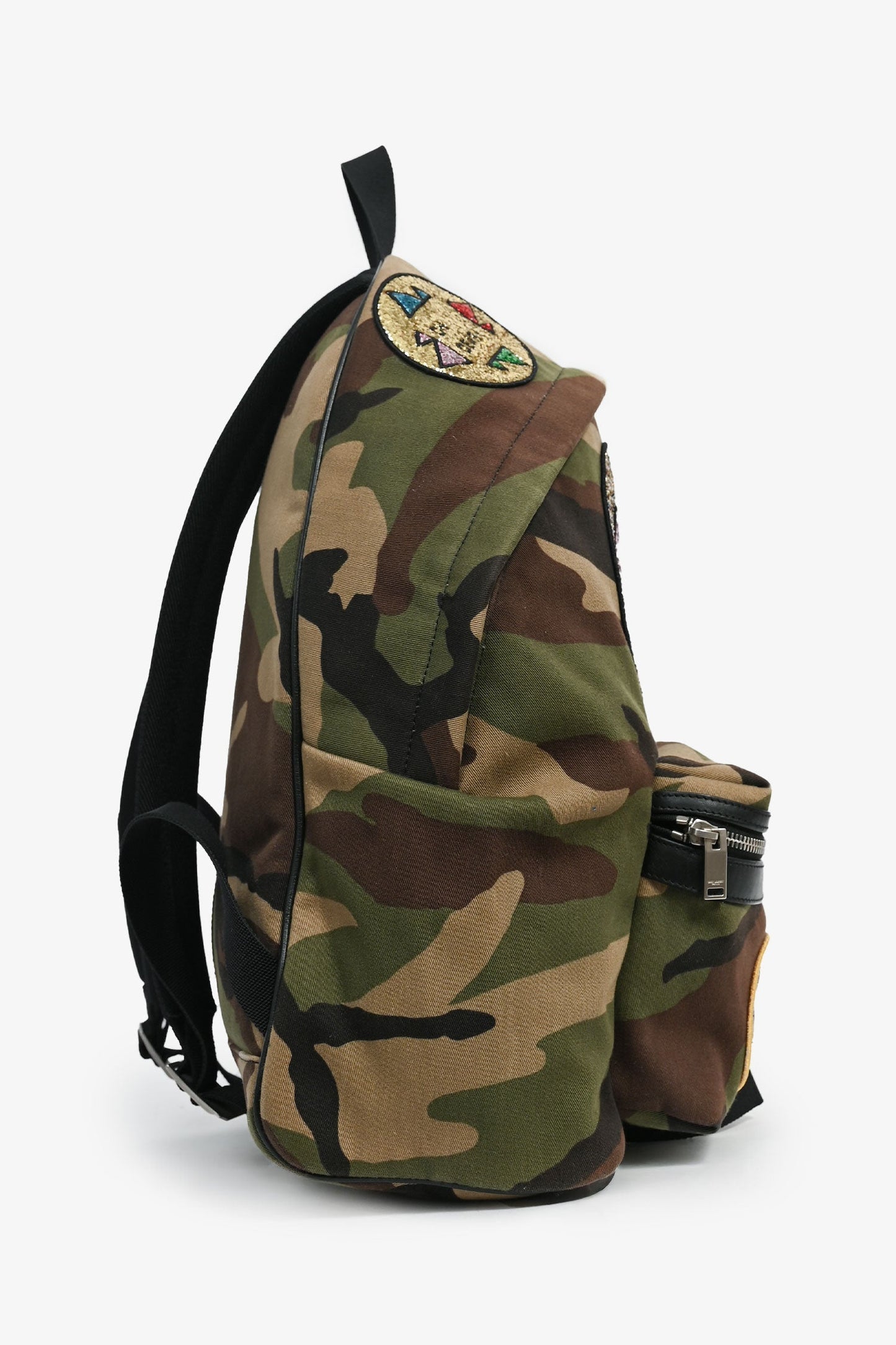 Saint Laurent Camouflage Cotton Sparkle Multi Patch Backpack