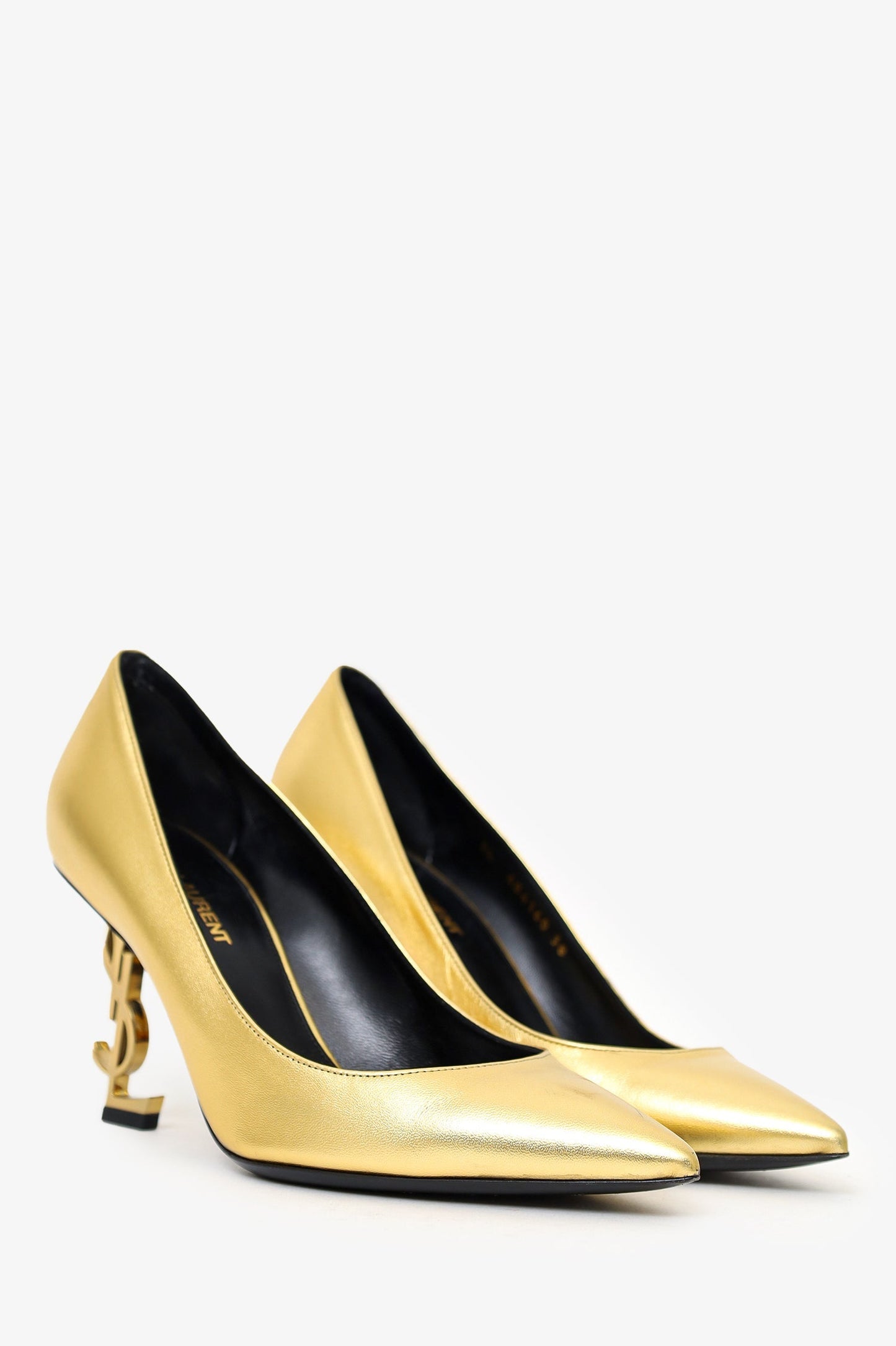 Saint Laurent Gold Metallic Pointed Opyum Heels Size 38