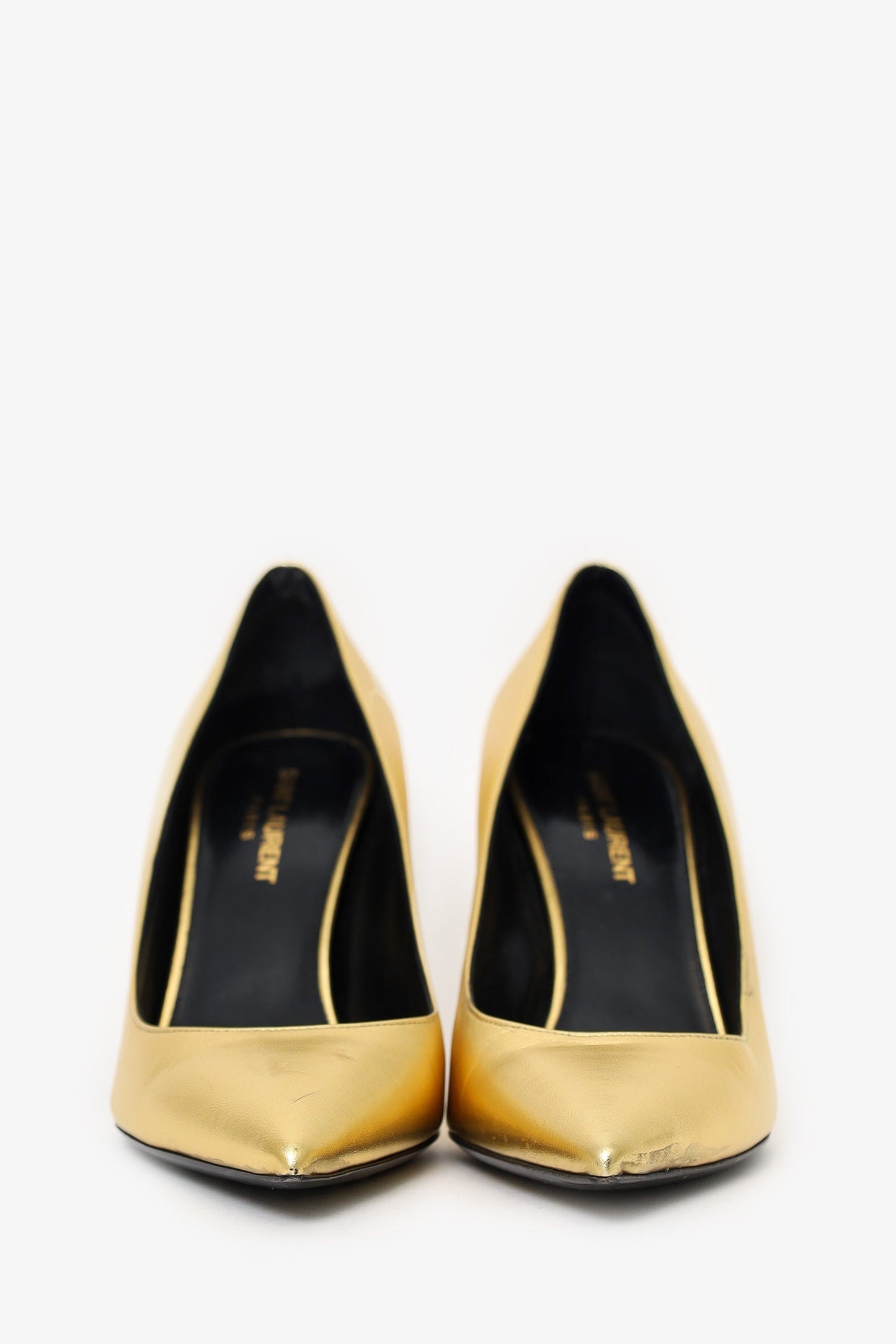 Saint Laurent Gold Metallic Pointed Opyum Heels Size 38
