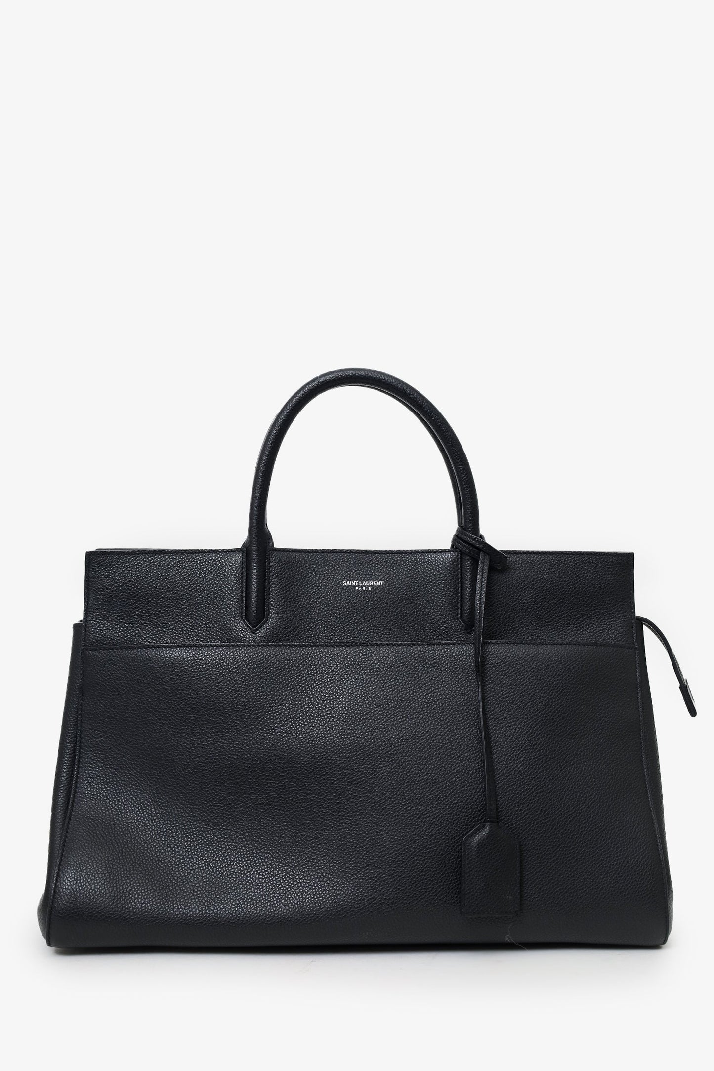 Saint Laurent Black Grained Calfskin Medium Cabas Rive Gauche Tote