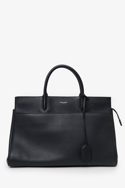 Saint Laurent Black Grained Calfskin Medium Cabas Rive Gauche Tote