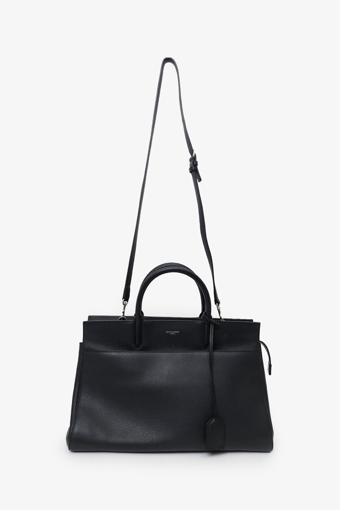 Saint Laurent Black Grained Calfskin Medium Cabas Rive Gauche Tote