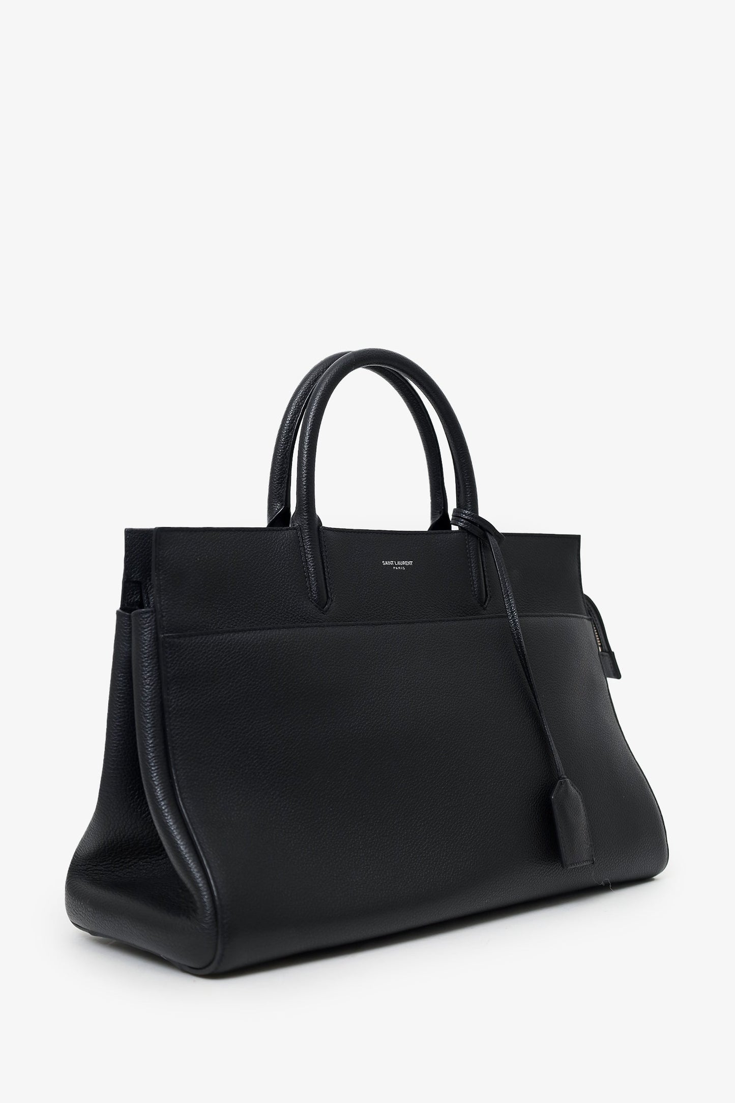 Saint Laurent Black Grained Calfskin Medium Cabas Rive Gauche Tote