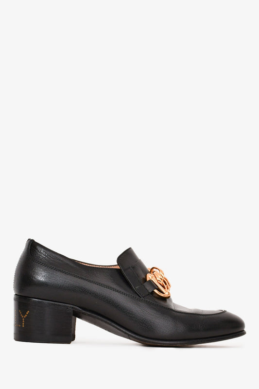 Gucci Black Leather Gold Chain 'Ice Lolly' Block Heels Size 36.5