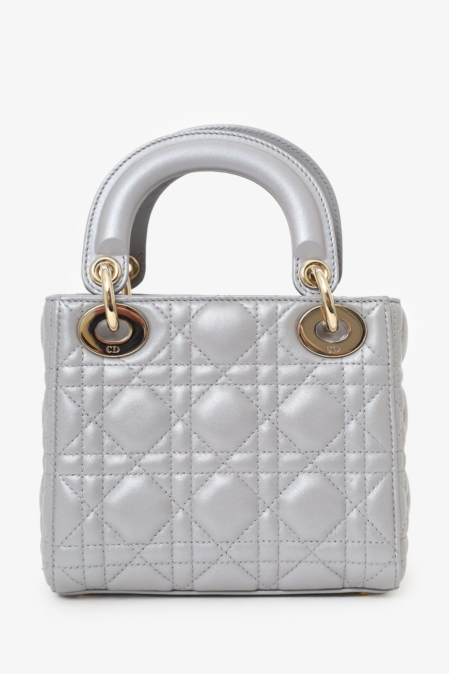 Christian Dior 2019 Grey Leather Cannage Mini Lady Dior with Strap