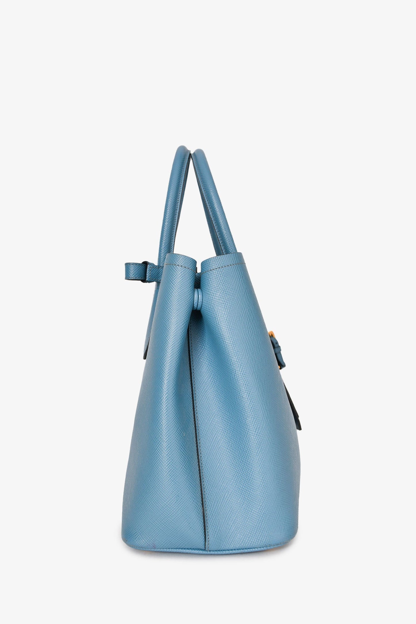 Prada Blue Saffiano Leather Double top Handle Bag with Strap