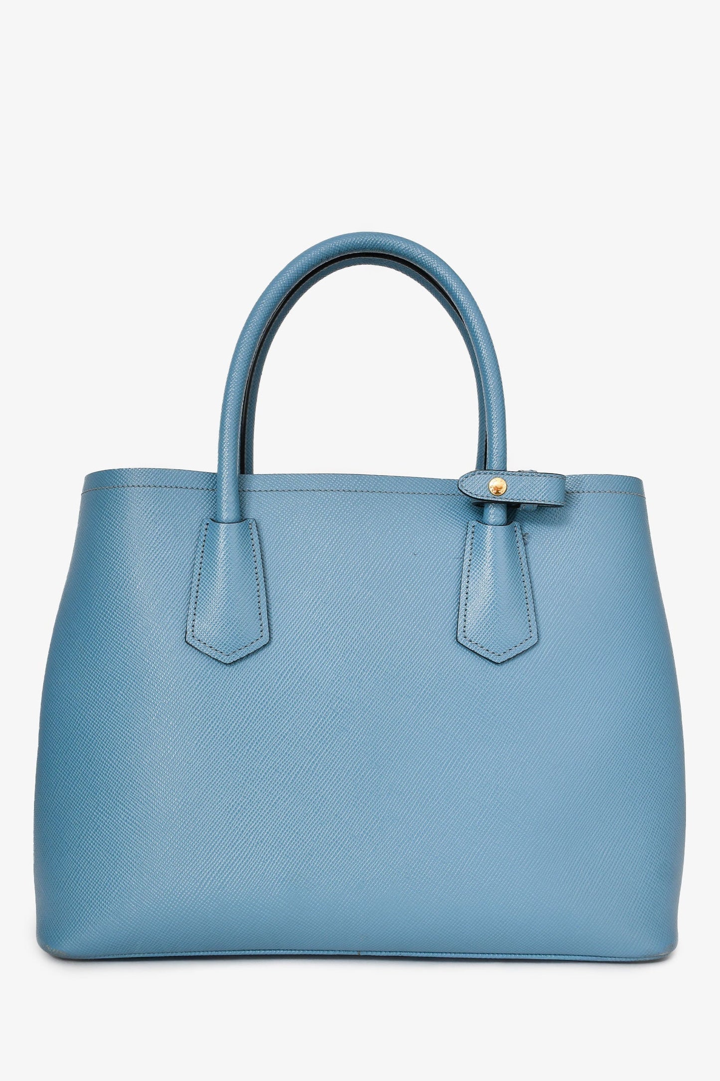 Prada Blue Saffiano Leather Double top Handle Bag with Strap