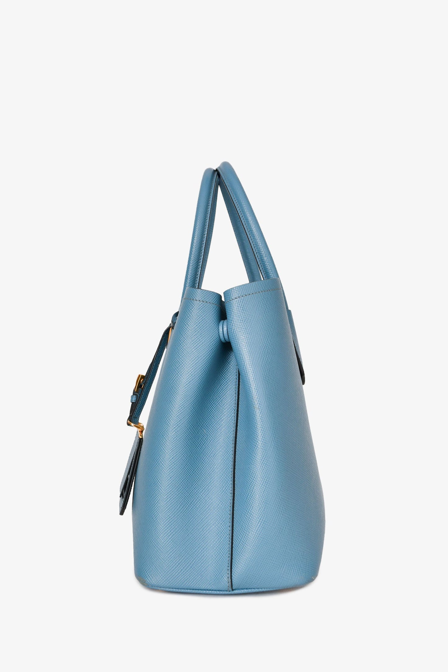 Prada Blue Saffiano Leather Double top Handle Bag with Strap
