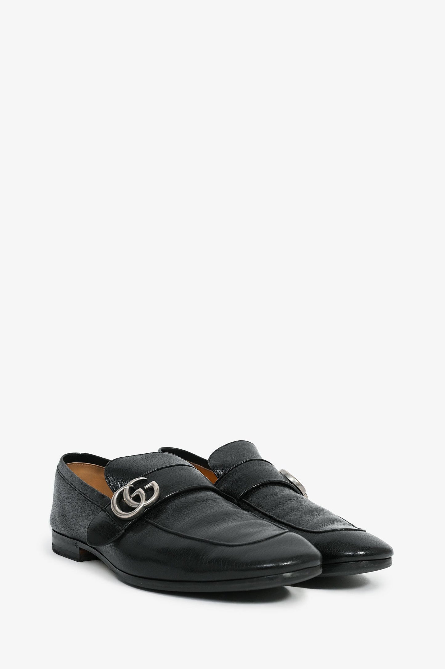 Gucci Black Leather Silver GG Loafers Size 9 Mens