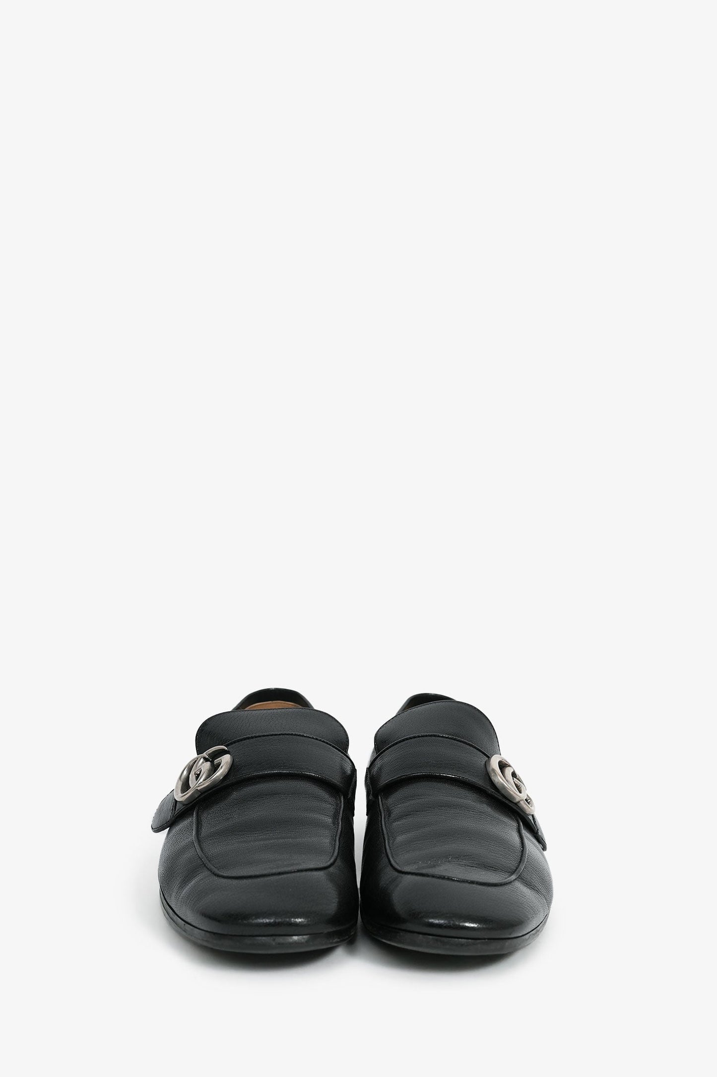 Gucci Black Leather Silver GG Loafers Size 9 Mens