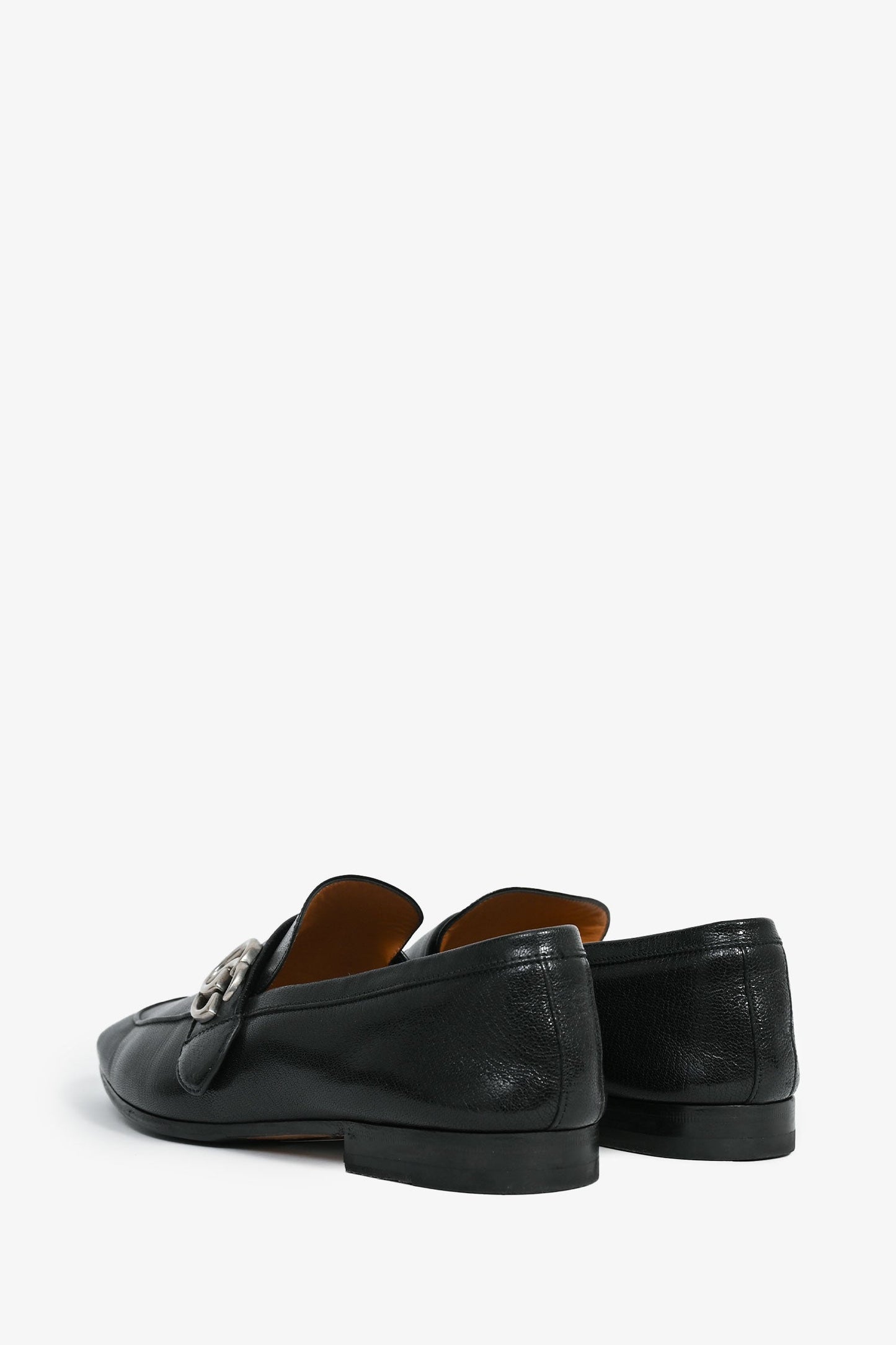 Gucci Black Leather Silver GG Loafers Size 9 Mens