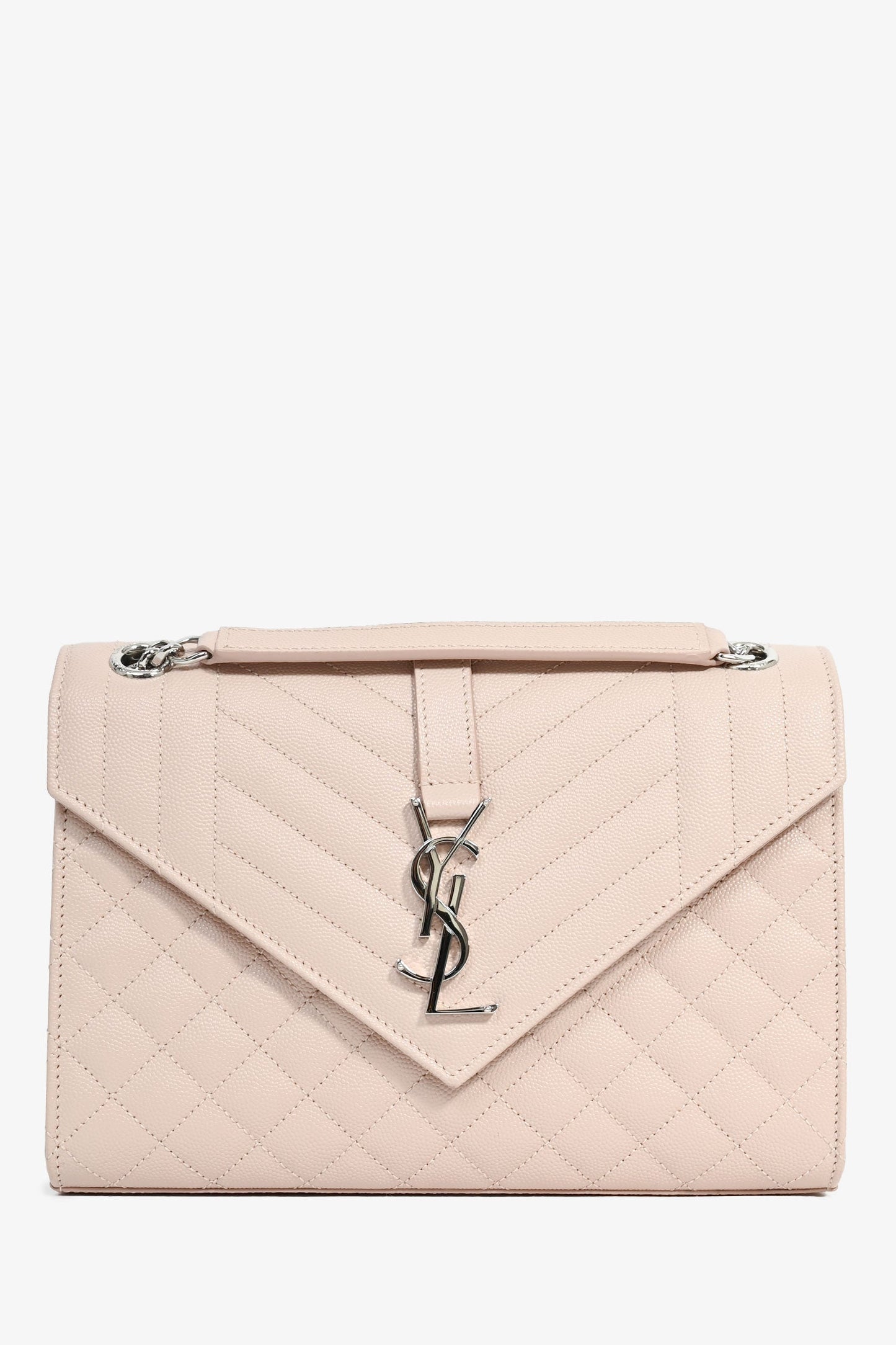 Saint Laurent 2018 Light Beige Leather Tri-Quilted Envelope Chain Medium Shoulder Bag