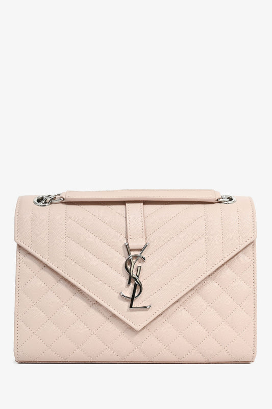 Saint Laurent 2018 Light Beige Leather Tri-Quilted Envelope Chain Medium Shoulder Bag