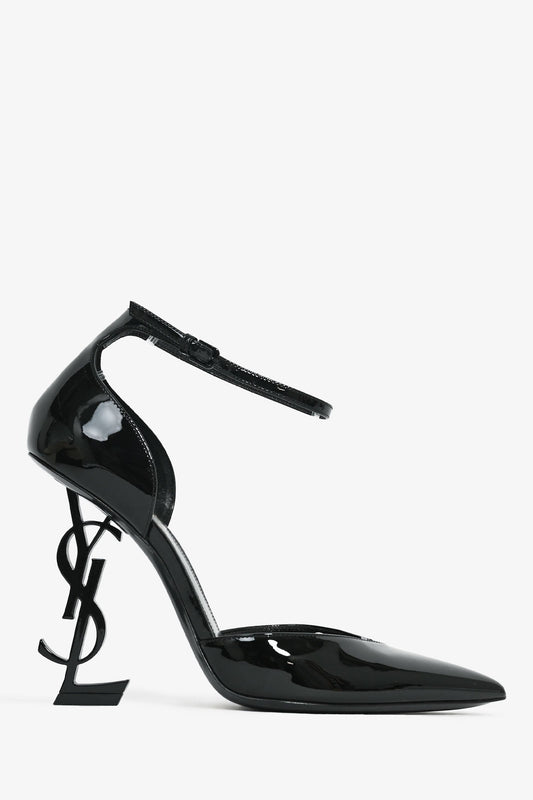 Saint Laurent Black Patent 'Opyum' Pointed Heels Size 38