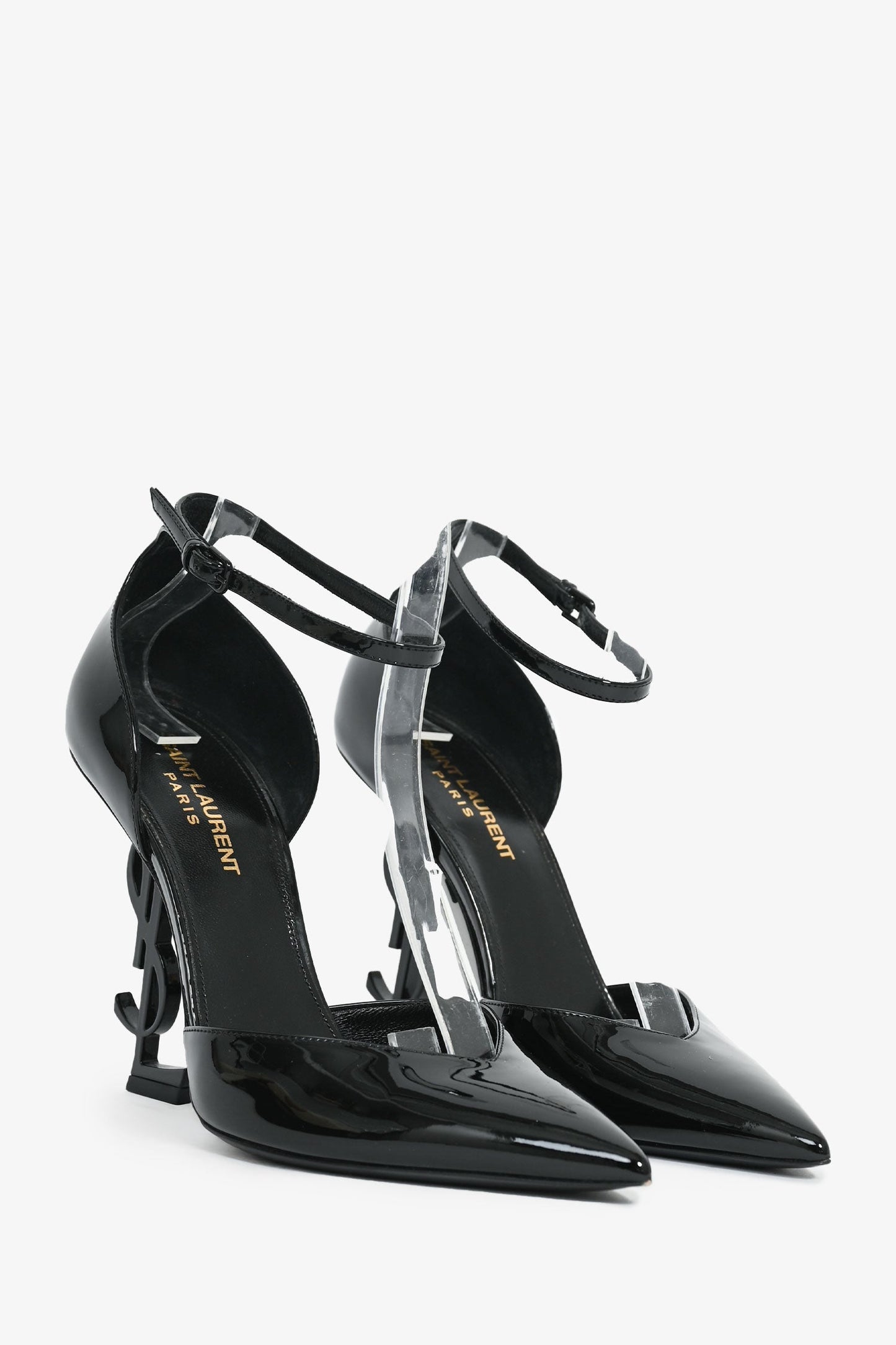 Saint Laurent Black Patent 'Opyum' Pointed Heels Size 38