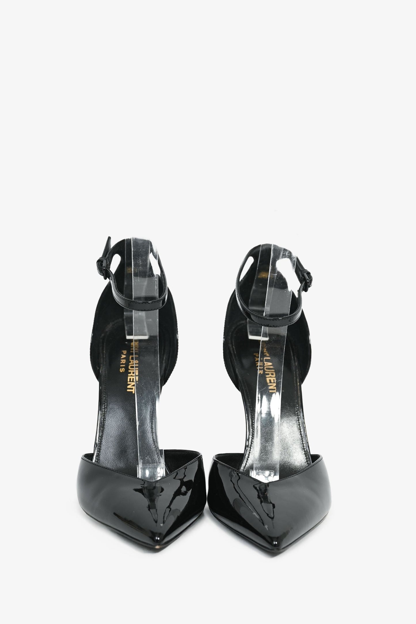 Saint Laurent Black Patent 'Opyum' Pointed Heels Size 38